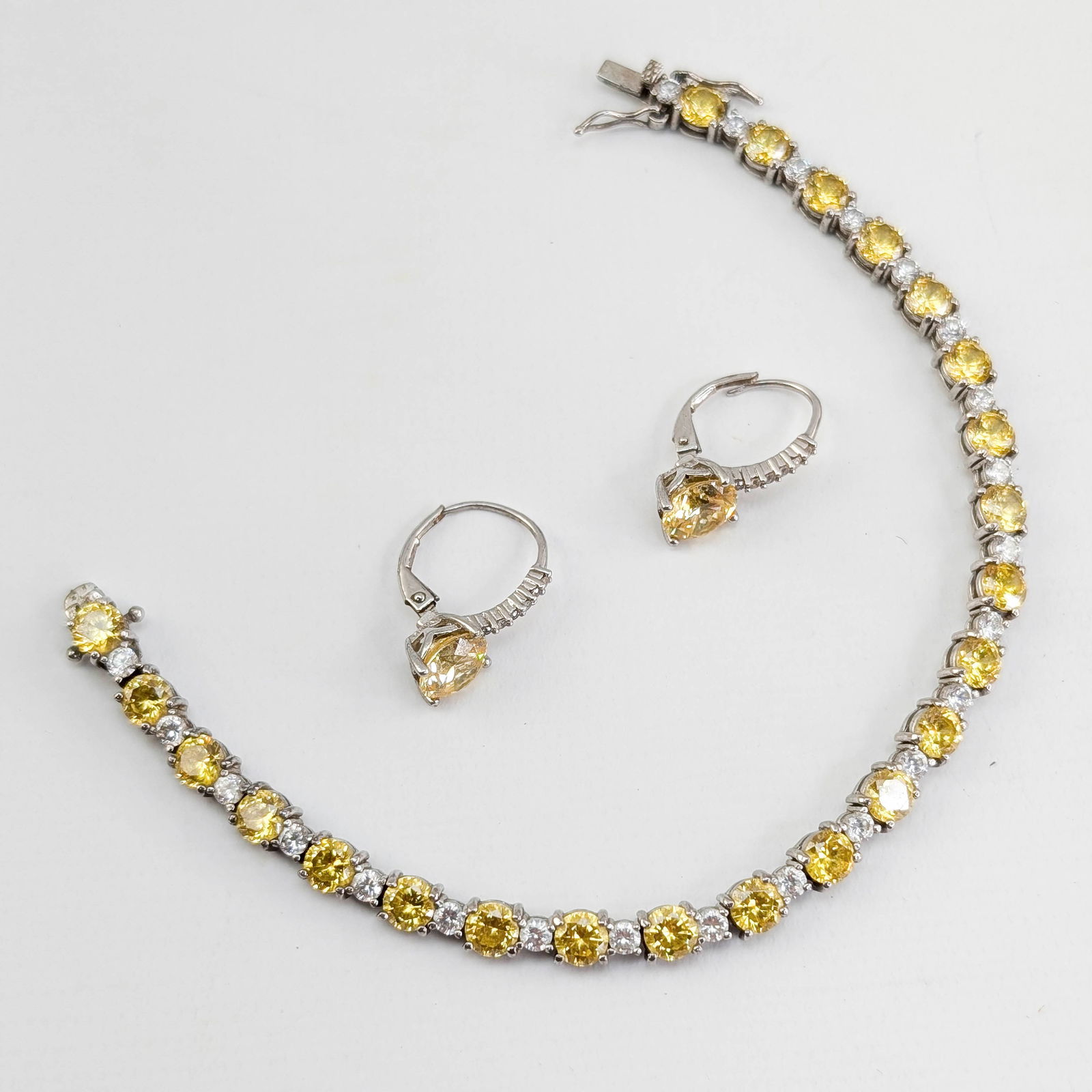 Bracelet & Earrings, Sterling Silver, Yellow Stones (1 of 3)