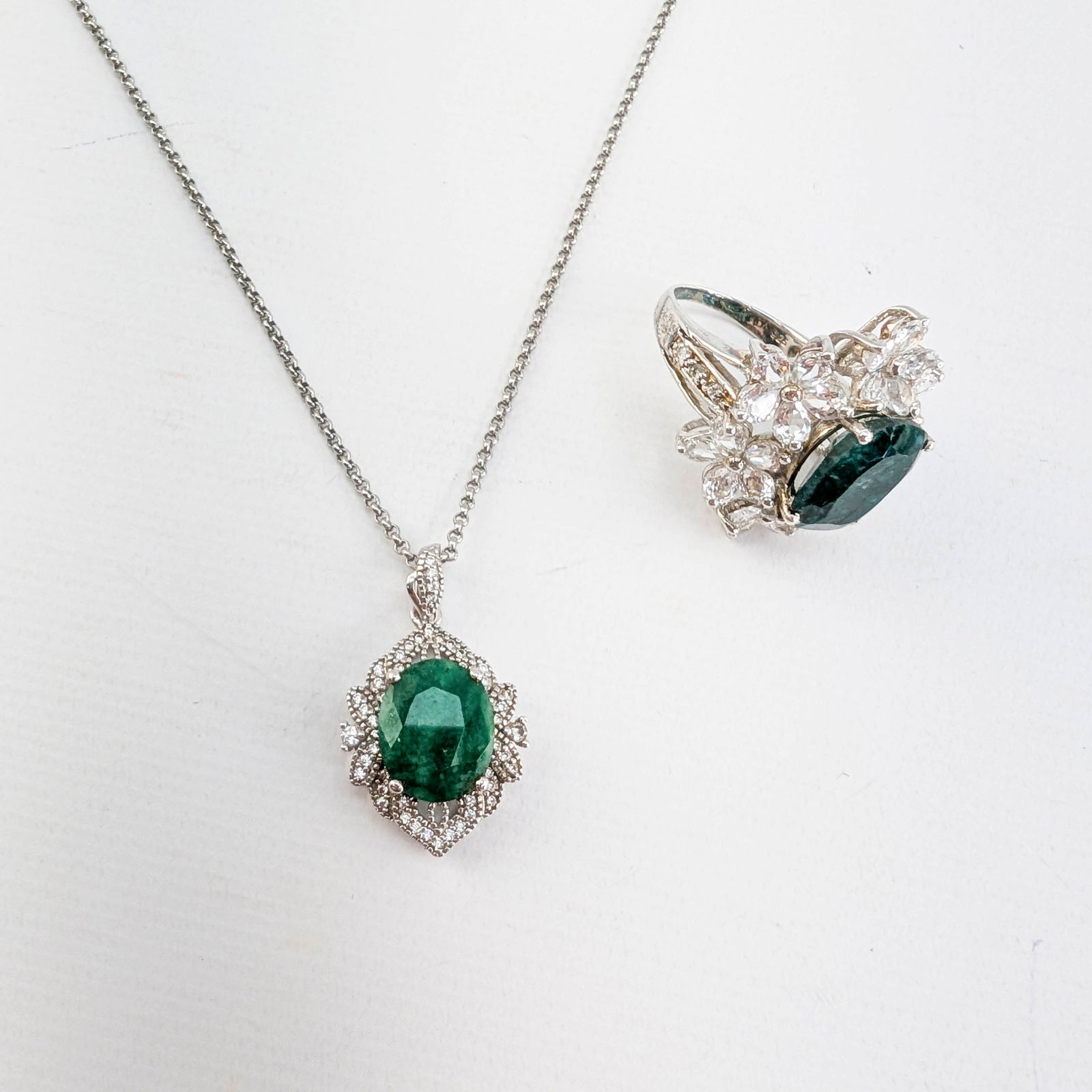 Sterling Silver & Emerald Ring & Pendant Necklace (1 of 7)