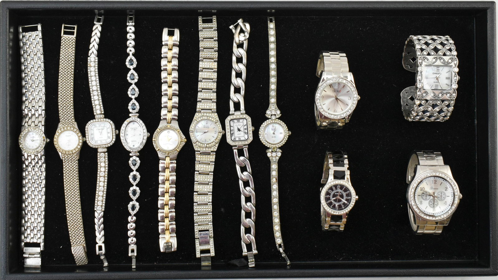 12 Silver-Tone Ladies Wrist Watches: Includes brands like Avignon, Anne Klein, Saint James, Geneva, and more. 7.5H x 1.25W