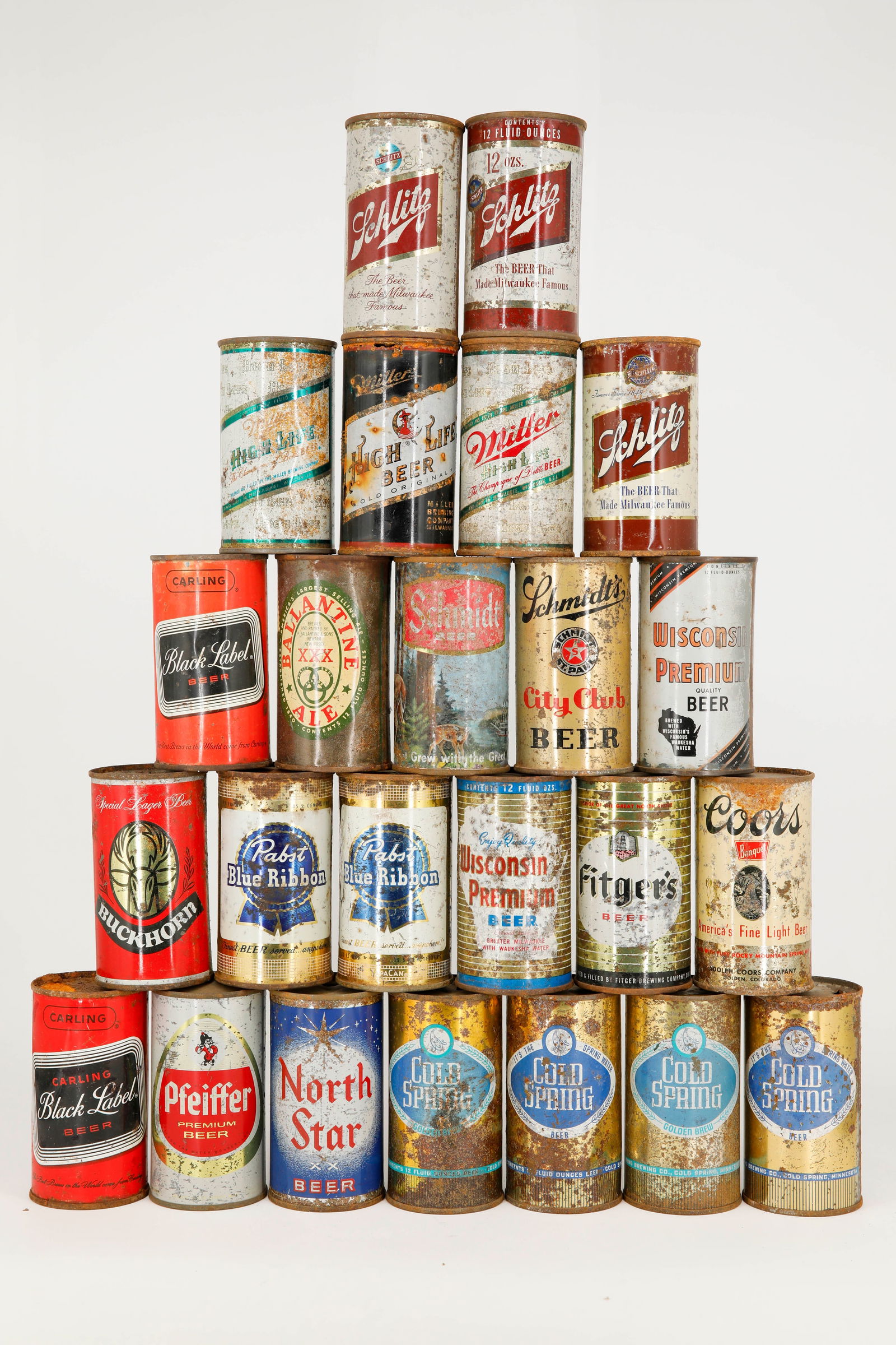 Assortment of 24 Vintage Beer Cans from Brands Including Schlitz, Miller High Life, Cold Spring, Sch (1 of 5)