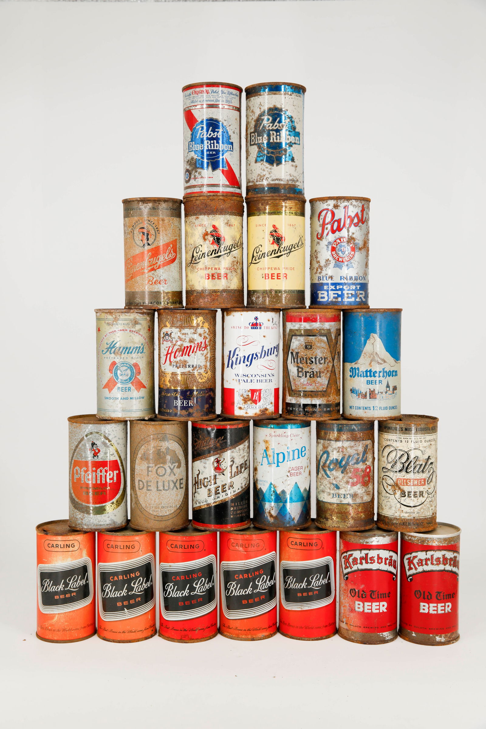 Assortment of 24 Vintage Beer Cans from Brands Including Pabst Blue Ribbon, Leinenkugel's, Hamm's (1 of 5)