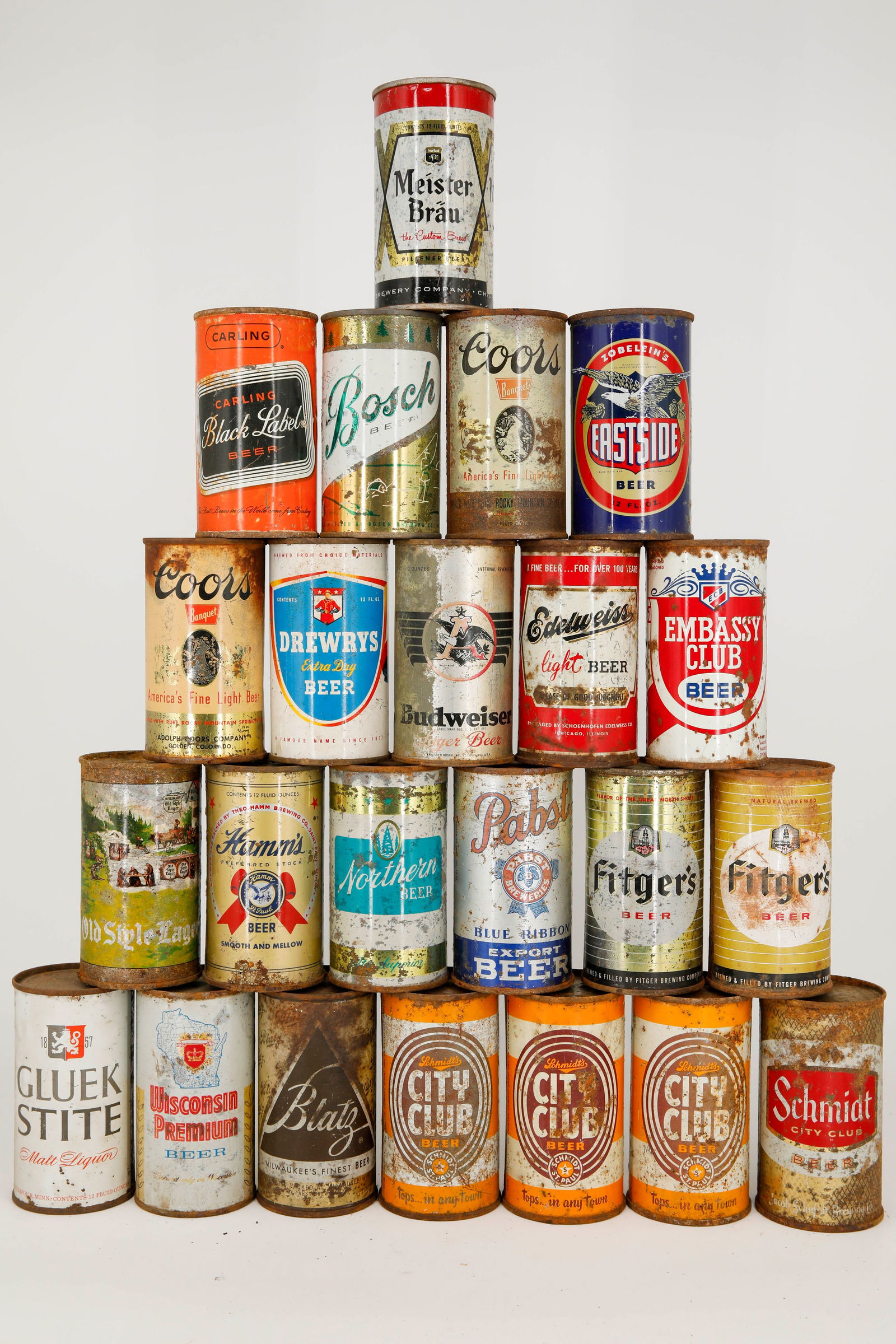 Assortment of 23 Vintage Beer Cans from Brands Including Budweiser, Pabst Blue Ribbon, Schmidt. Fitg (1 of 7)