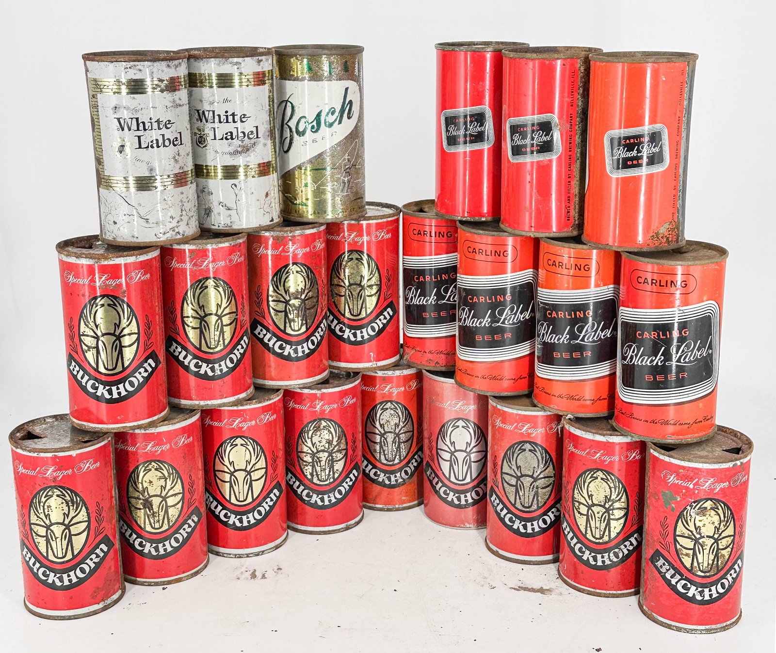 Assortment of 23 Vintage Beer Cans from Brands Including Buckhorn, Carling Black Label, White Label, (1 of 8)
