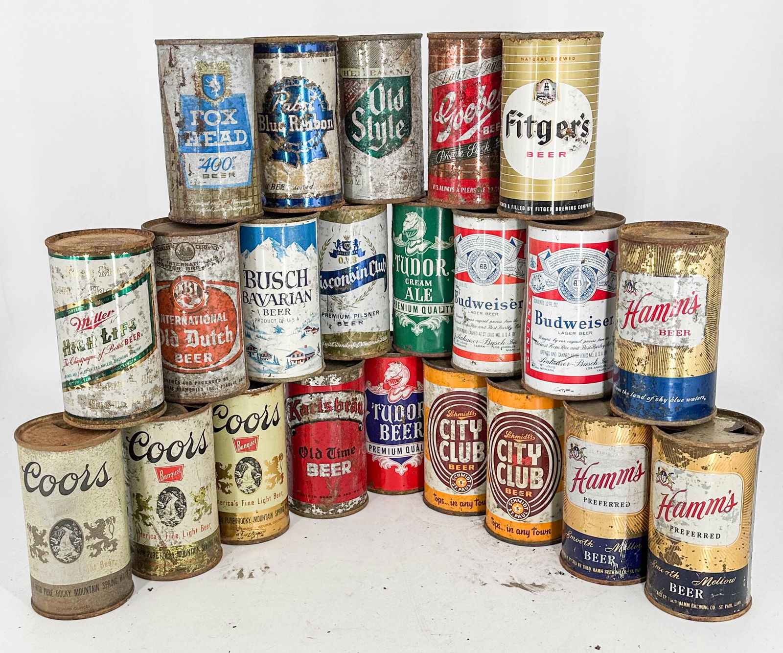 Assortment of 22 Vintage Beer Cans from Brands Including Hamm's Preferred, Schmidt's City Club, Tudo (1 of 12)