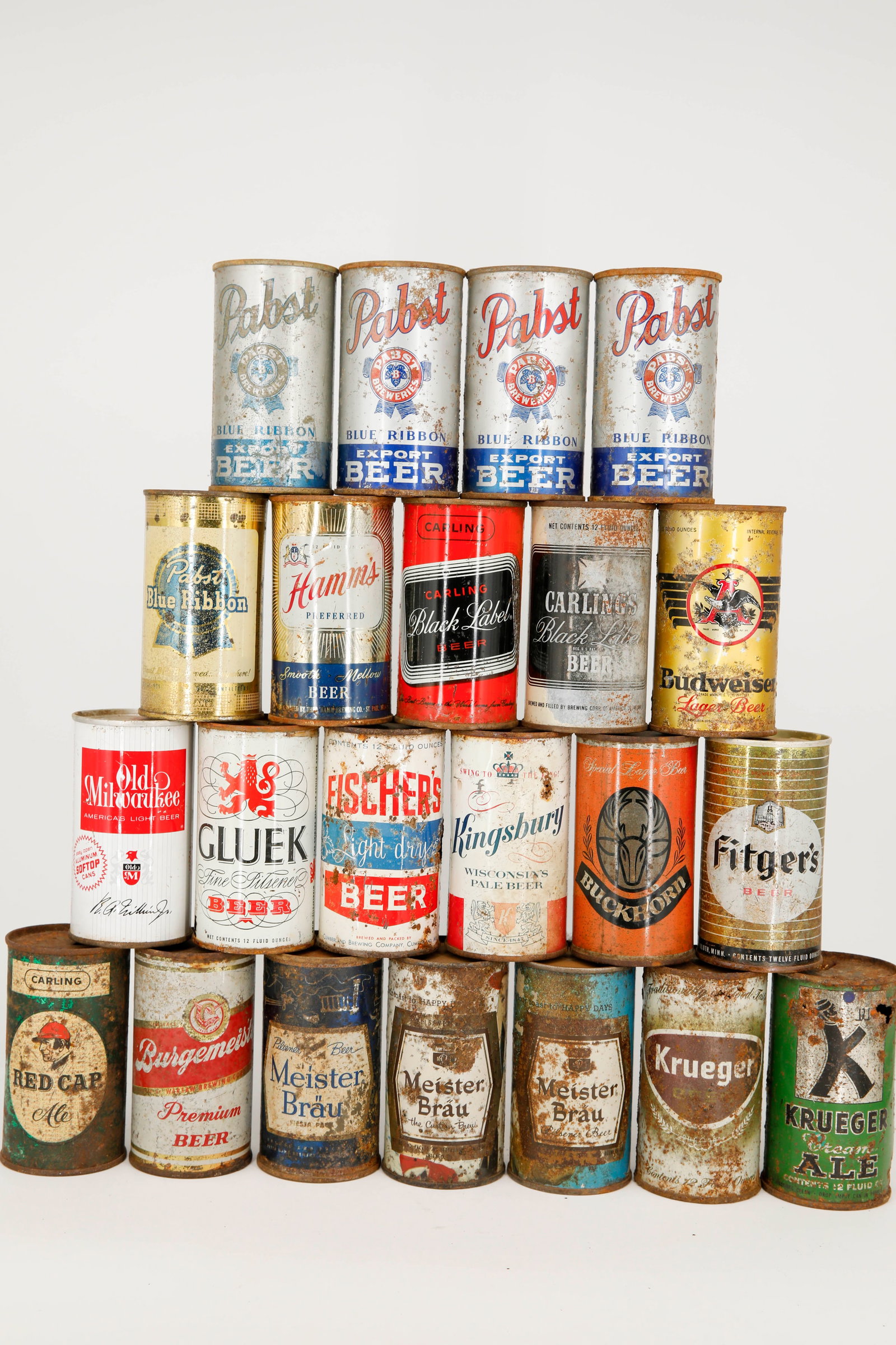 Assortment of 22 Vintage Beer Cans from Brands Including Budweiser, Pabst Blue Ribbon, Black Label (1 of 8)