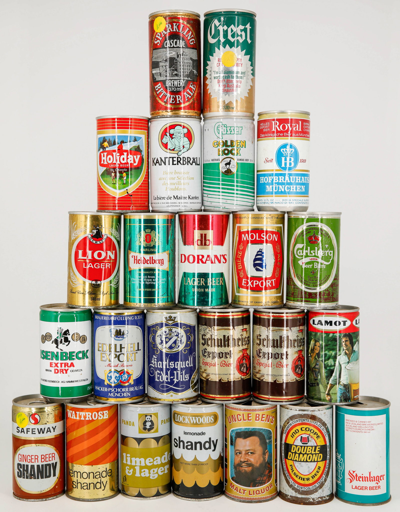Assortment of 24 Vintage Beer Cans from Brands Including Molson, Carlsberg, Double Diamond, Heidelbe (1 of 5)