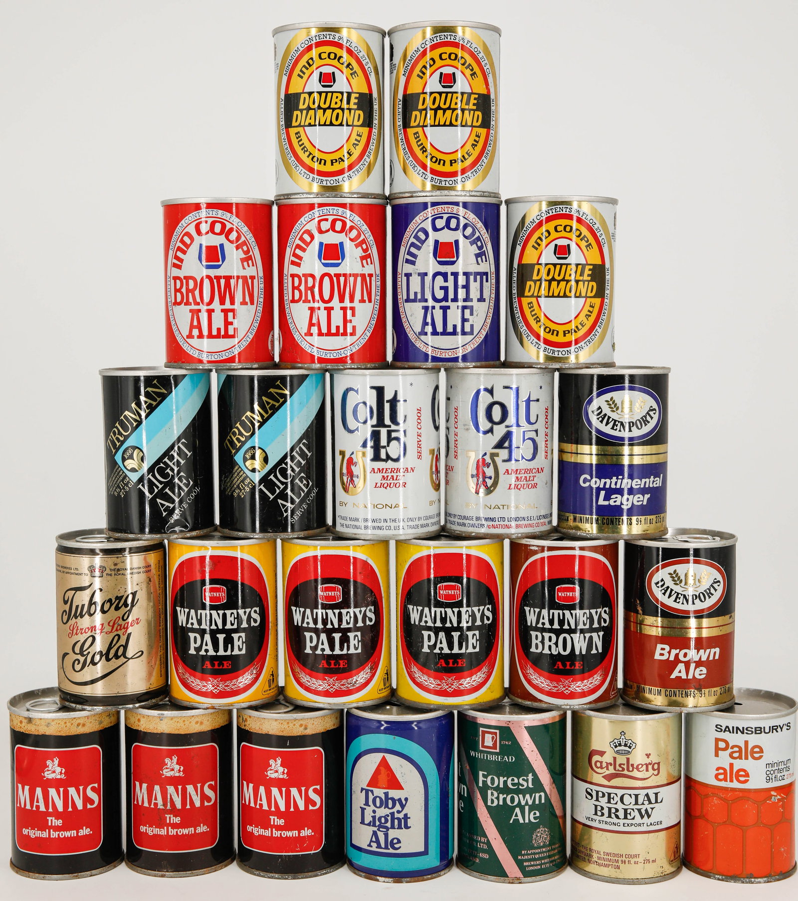 Assortment of 24 Vintage Beer Cans from Brands Including Ind Coope, Manns, Watneys, Colt 45 (1 of 5)