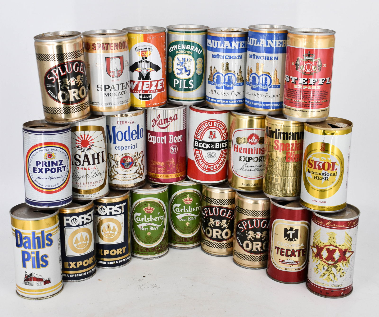 Assortment of 24 Vintage Beer Cans from Brands Including Dahls Pils, Forst Export, Carlsberg, Spluge (1 of 11)