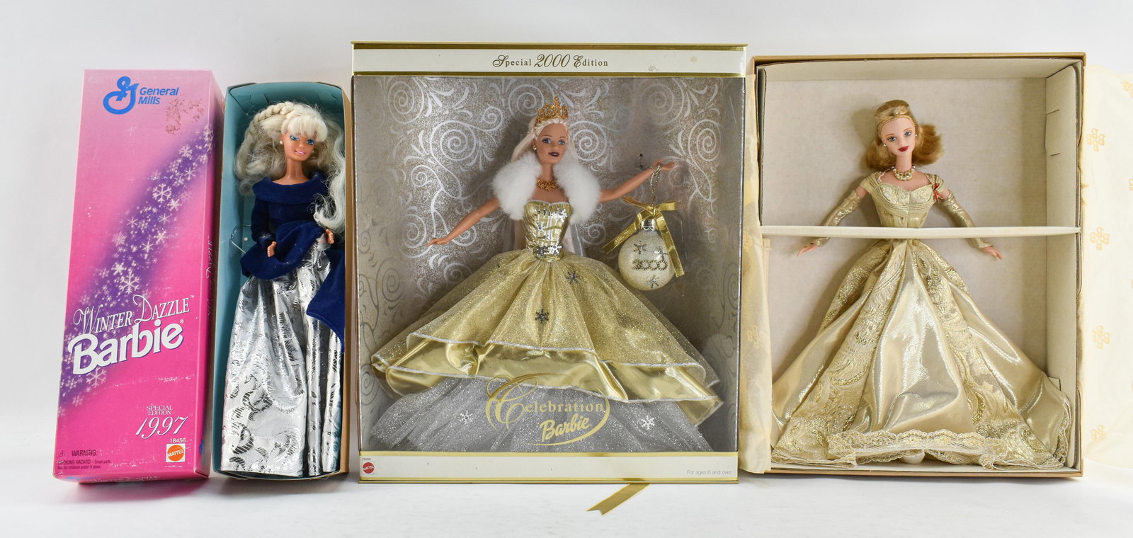 3 Barbies - Winter Dazzle 1997, Celebration Barbie 2000, and Toys R Us Golden Anniversary Barbie (1 of 12)