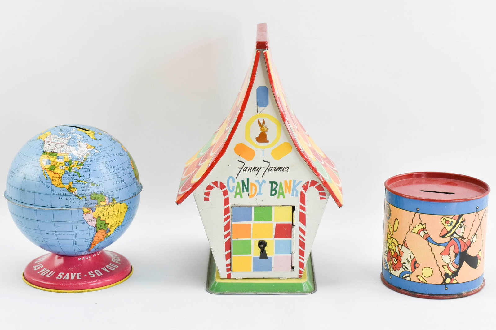 3 Vintage Tin Litho Coin Banks (1 of 13)