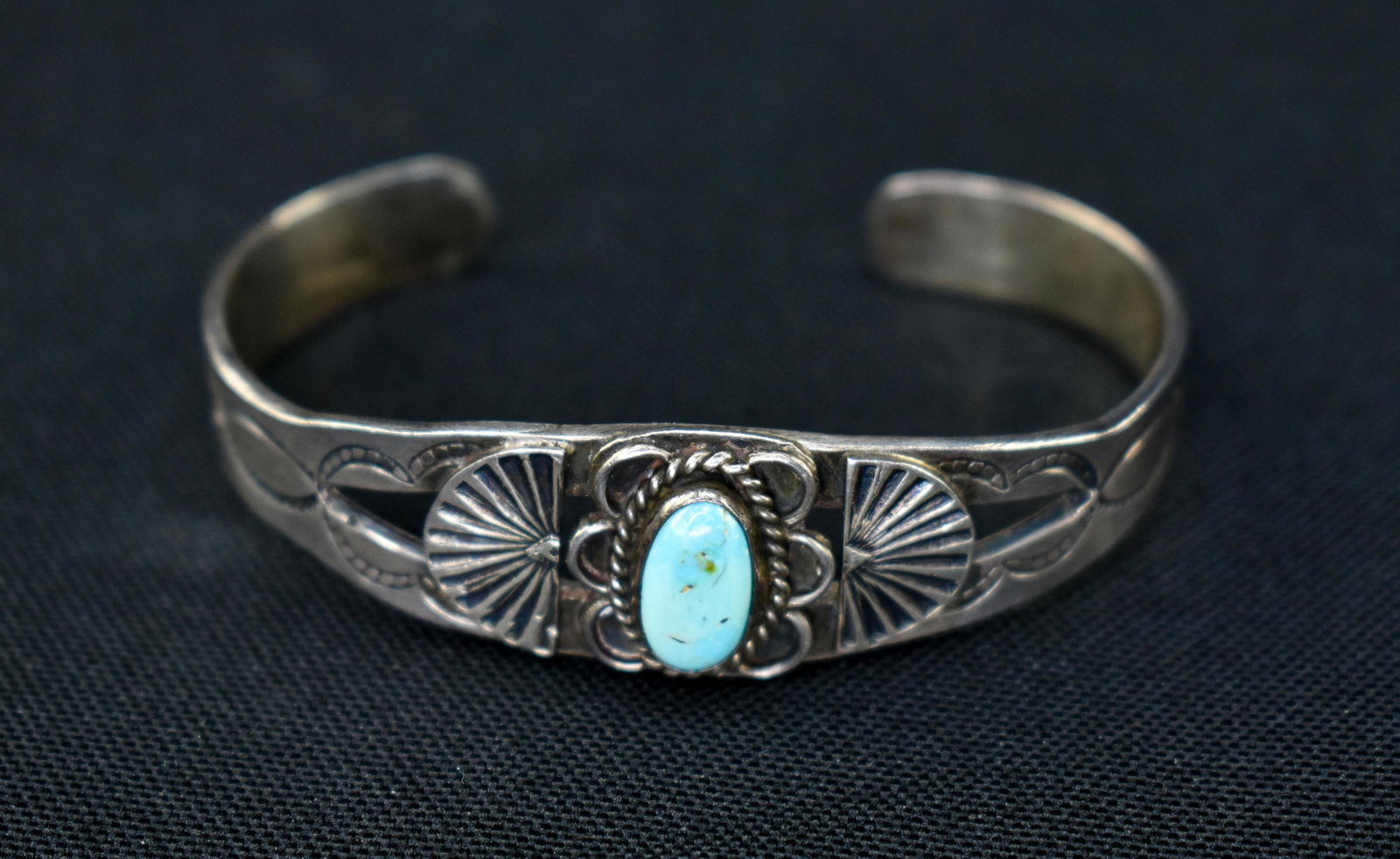 Fred Harvey Silver & Turquoise Cuff Bracelet (1 of 4)