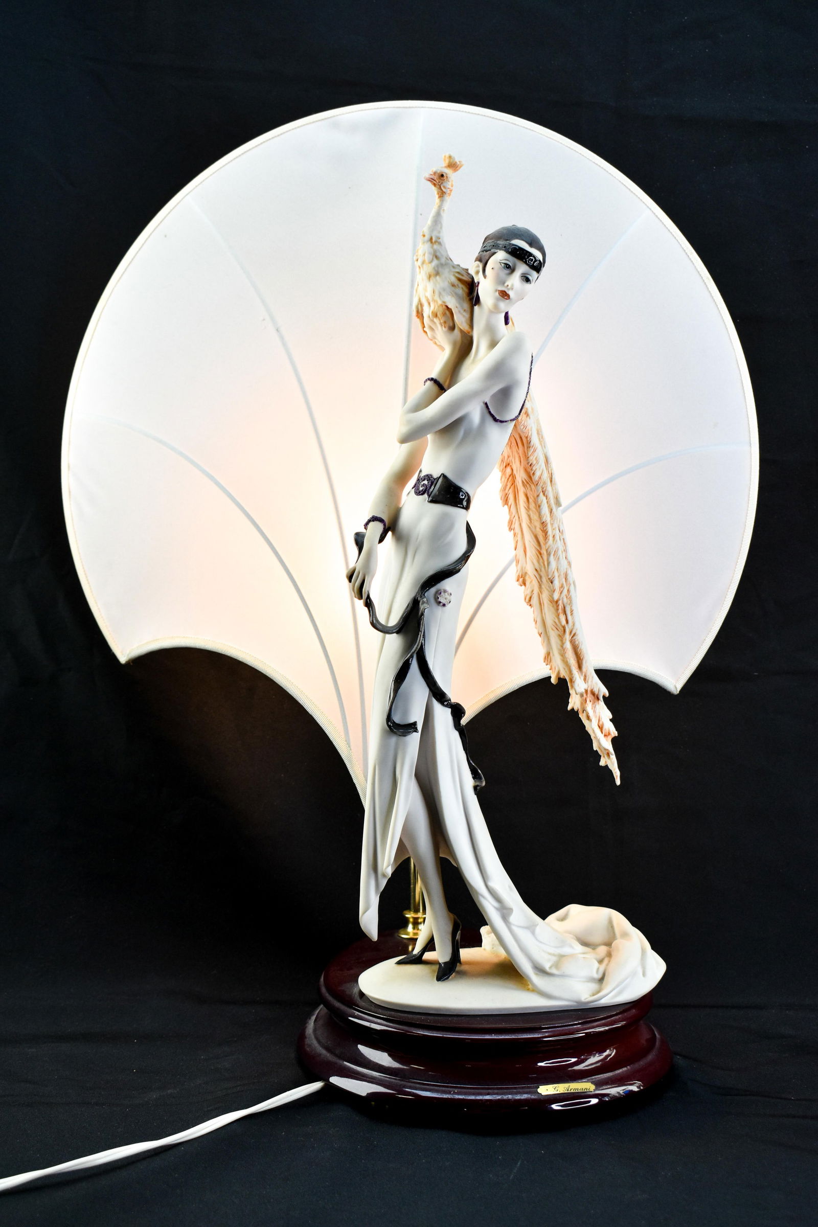 Giuseppe Armani Porcelain Woman With Peacock Lamp