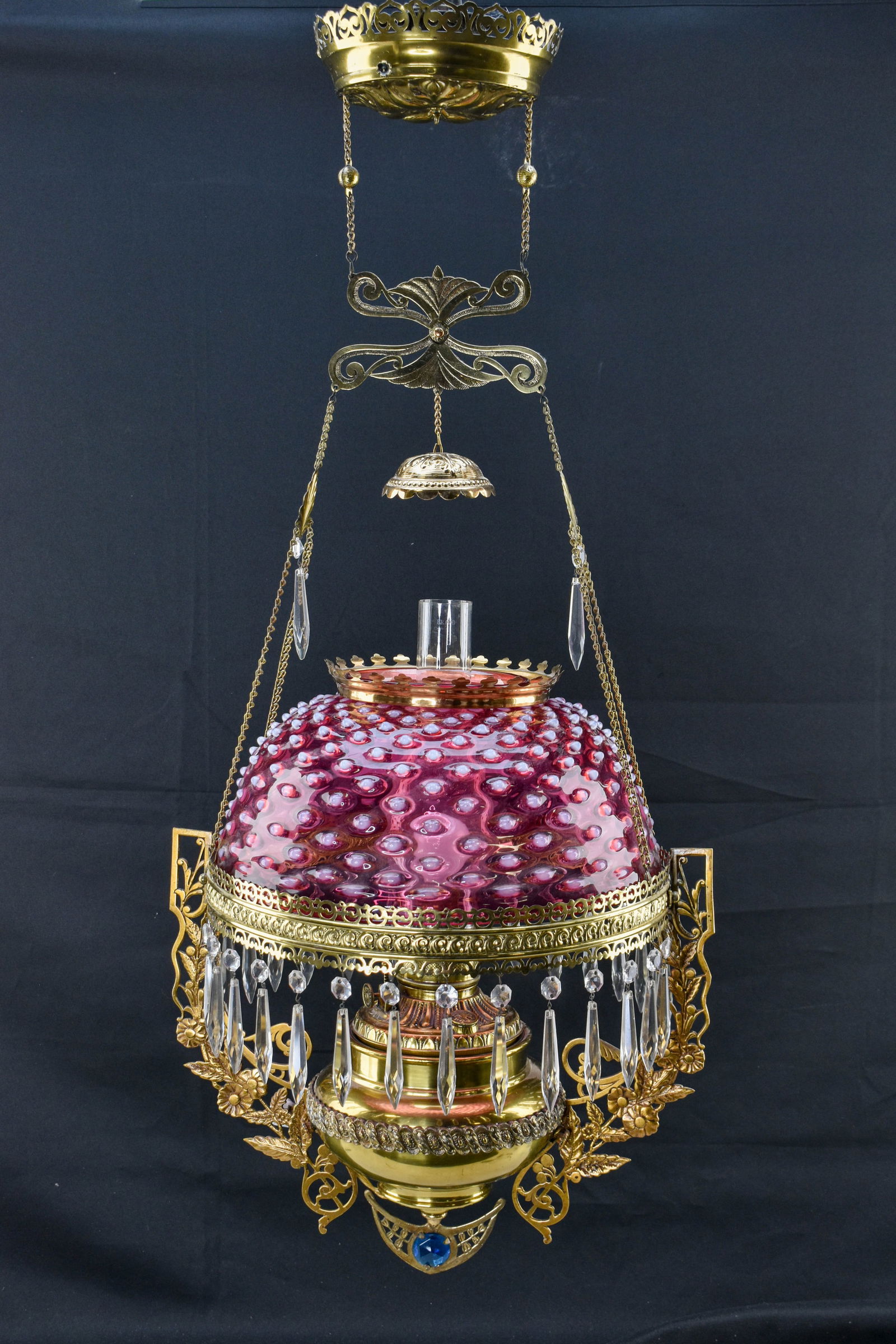 Antique Victorian Parlor Lamp, Pink & White Hobnail Shade (1 of 11)