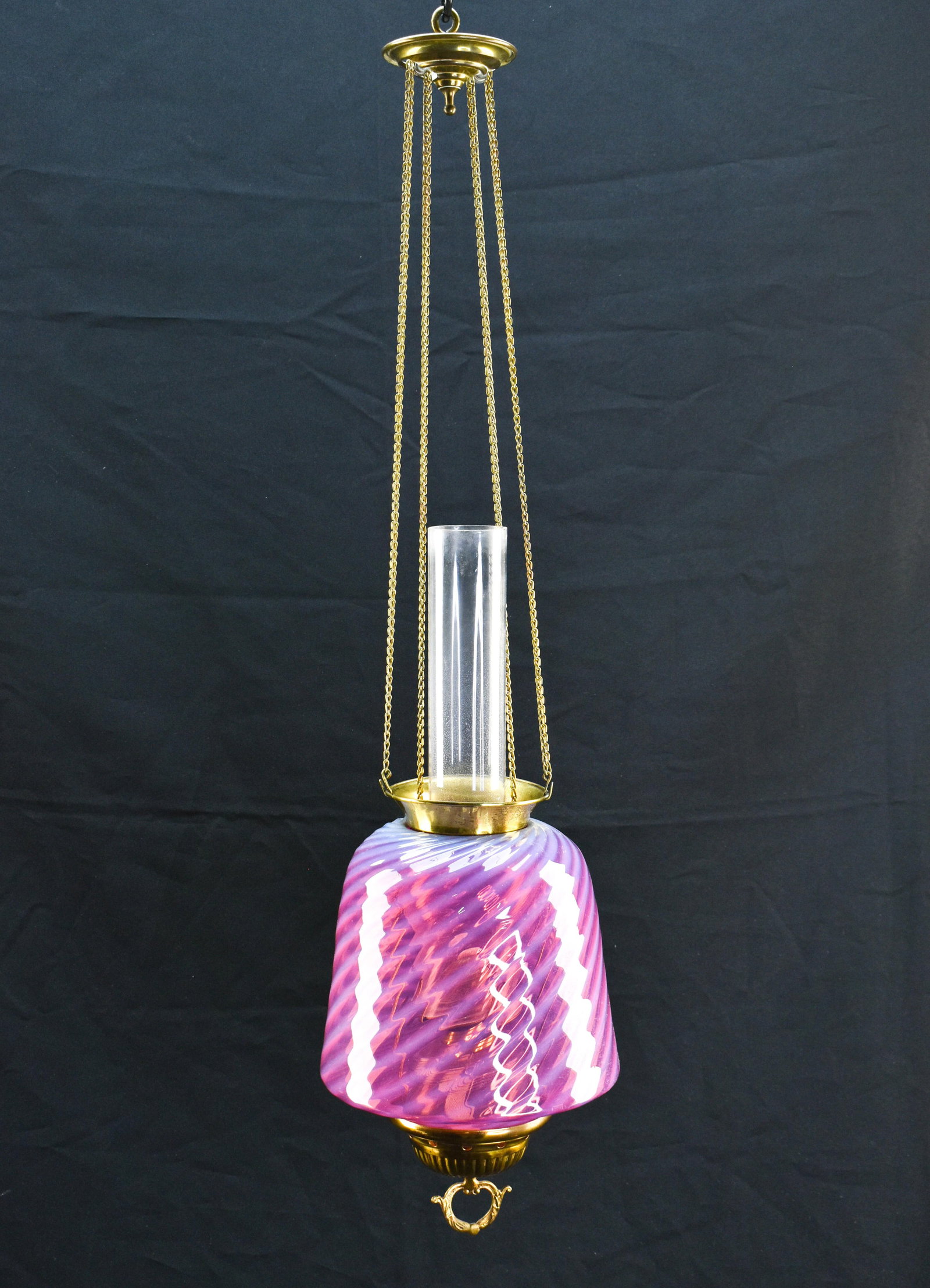 Antique Victorian Parlor Lamp, Curved Pink Shade (1 of 7)