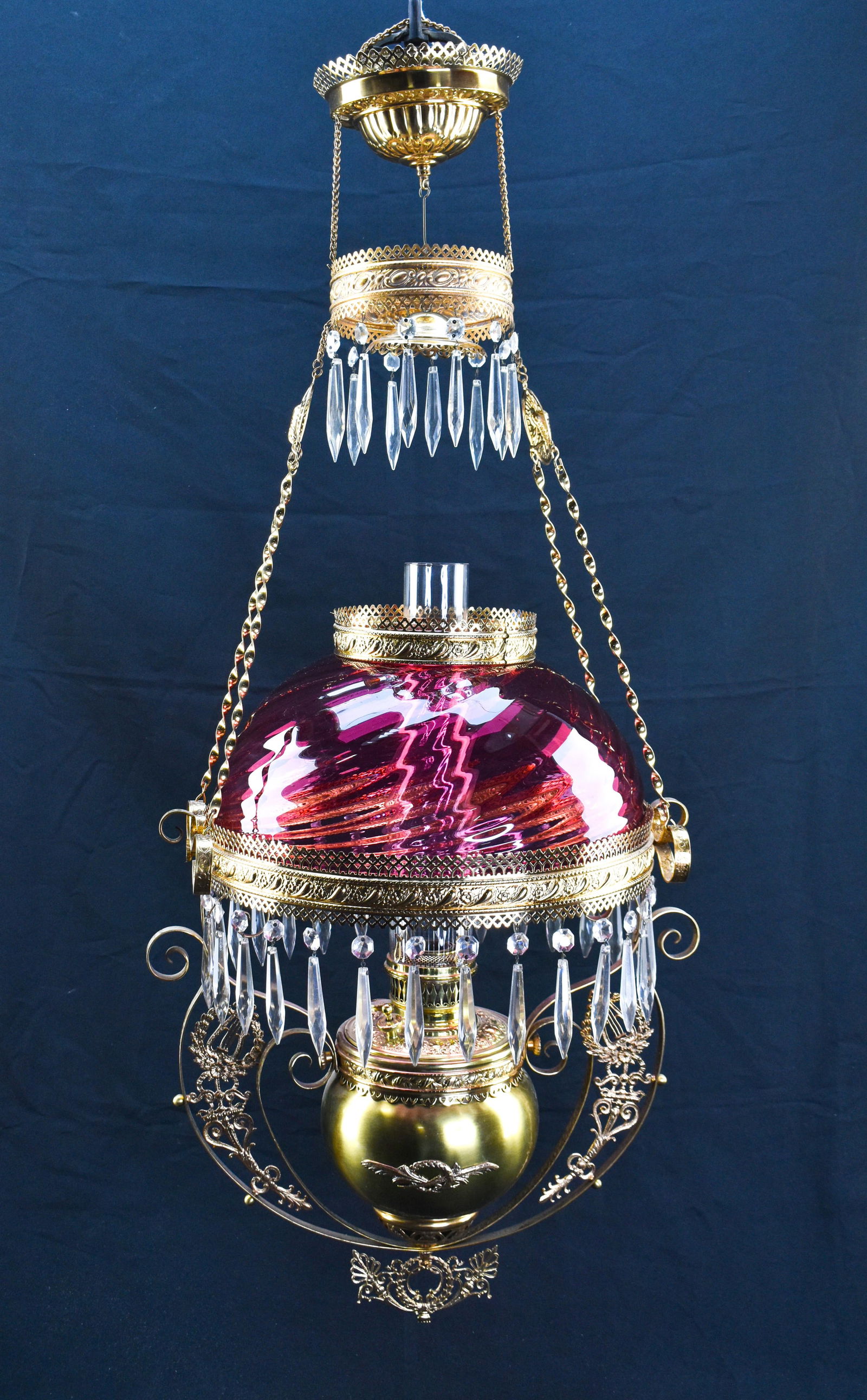 Antique Victorian Parlor Lamp with Cranberry Shade (1 of 10)