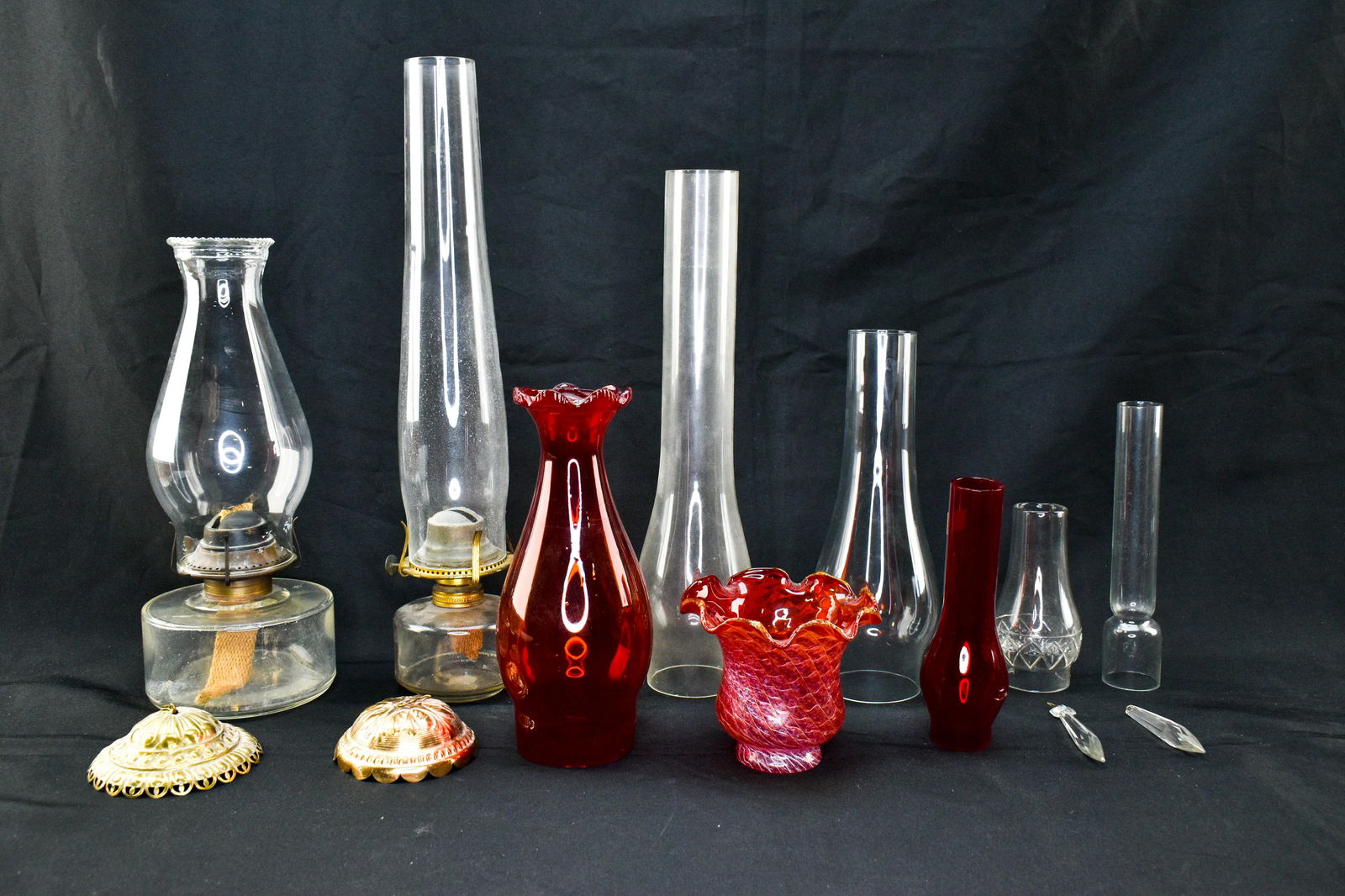 Group of Antique and Vintage Oil Lamp Pieces and Shades (1 of 14)