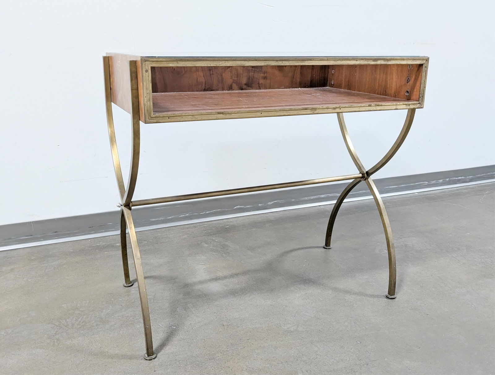 Mid-Century Modern Brass & Wood Table w/ Display (1 of 8)