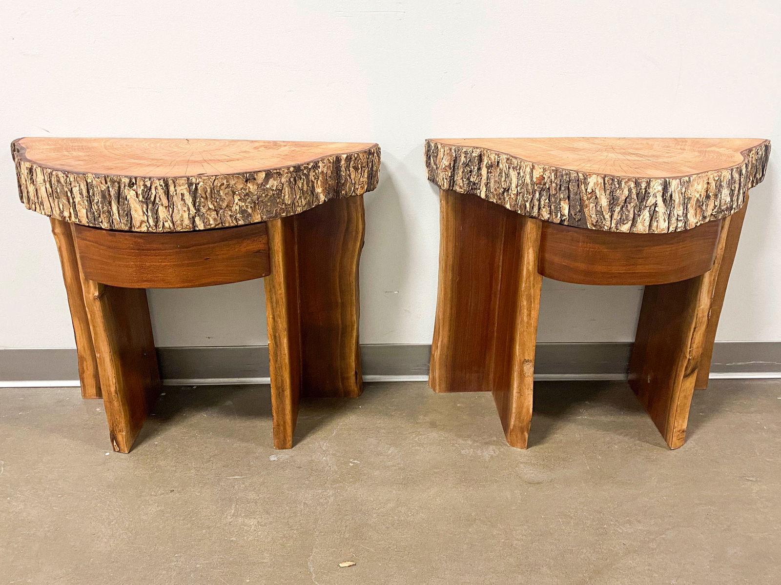 Pair of Rustic Wood Slab Side Tables (1 of 9)