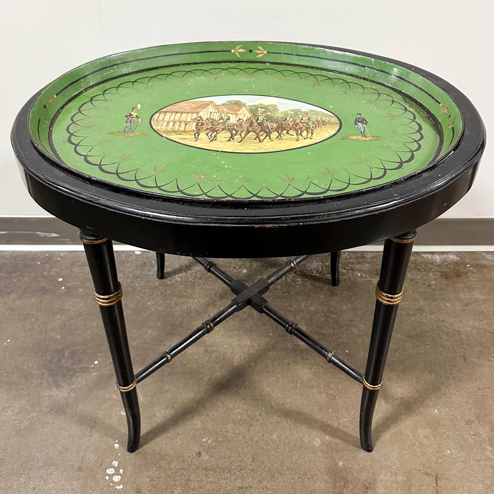 Tole Oval Painted Tray on Stand (1 of 8)