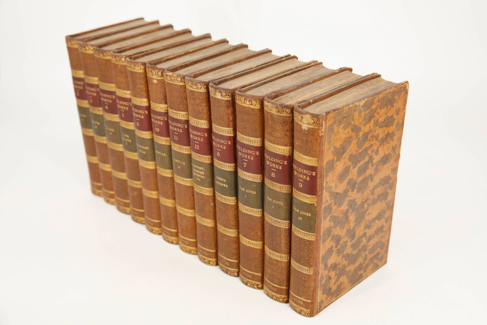 12 Vol. Set Fielding's Works 1793: "The Works of Henry Fielding, Esq." London, 1793. 12 volume set. (Shipping Dimensions) 4.5"H x 21.5"W x 4.5"D.