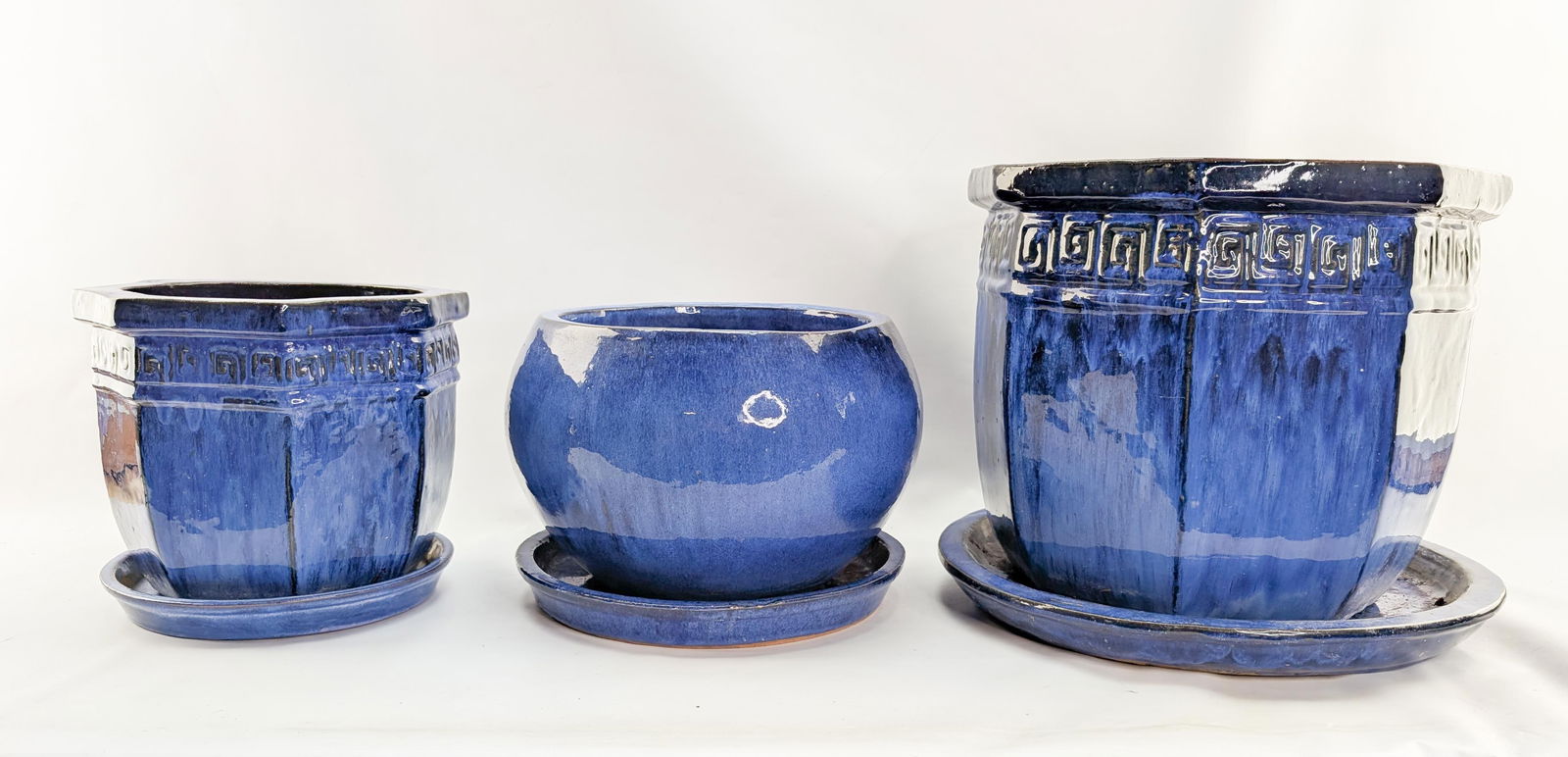 3 Large Blue Ceramic Planters (1 of 11)