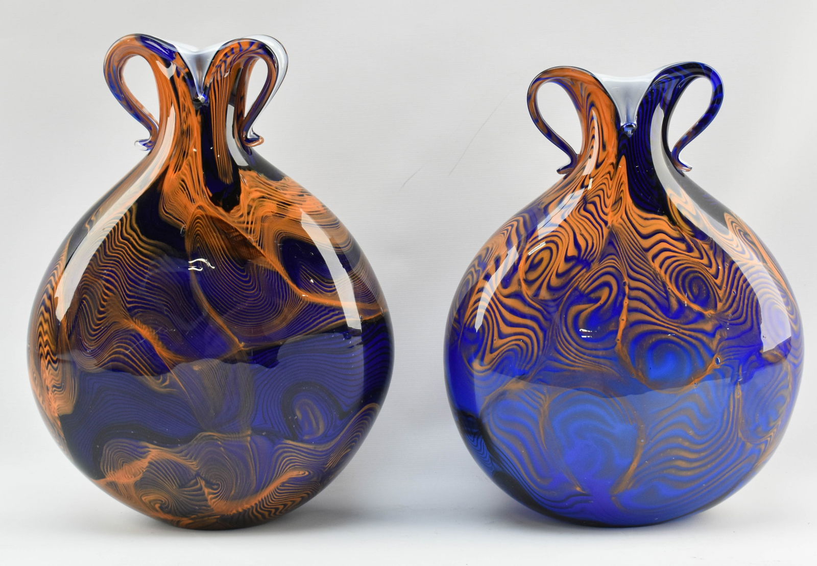Pair Blue & Orange Blown Art Glass Vases (1 of 11)
