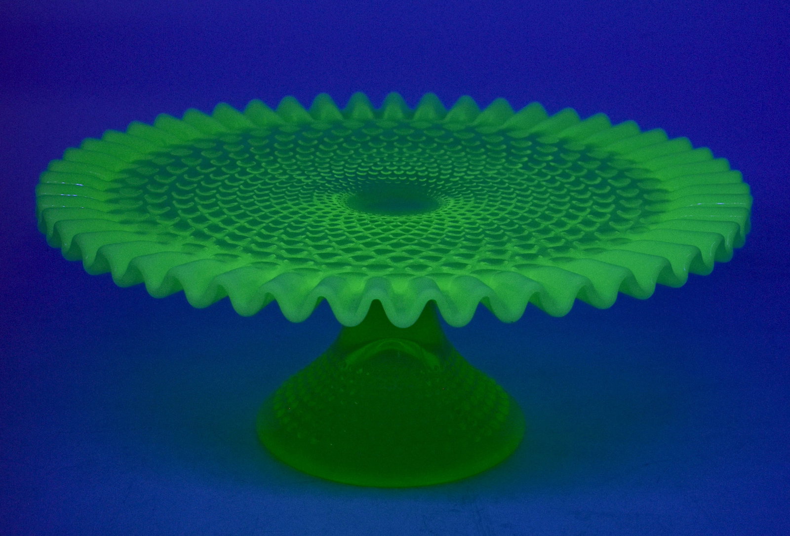 Opalescent Hobnail Vaseline Glass Platter (1 of 5)