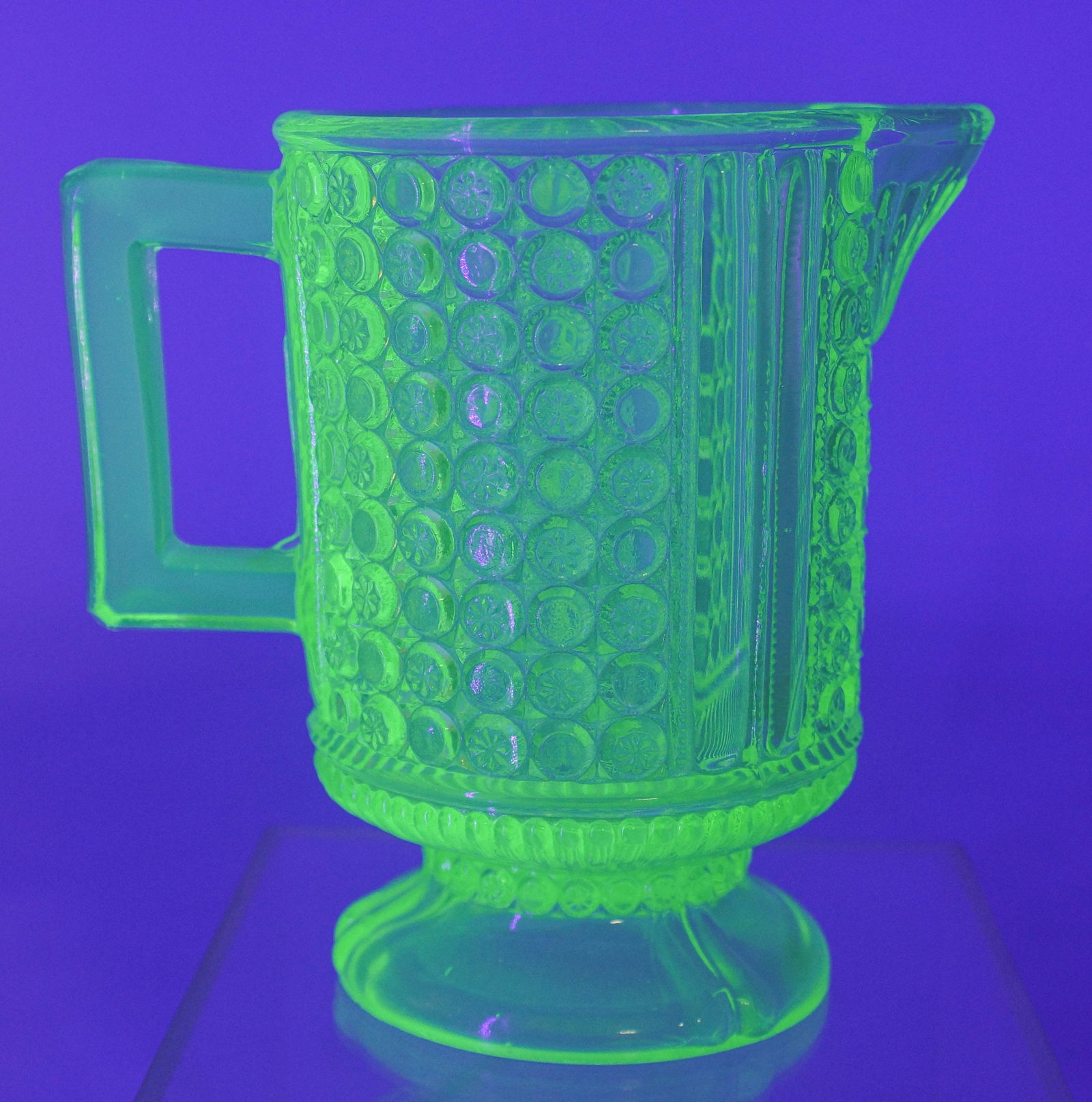 Vaseline Glass Panel and Button Opalescent Pitcher (1 of 7)