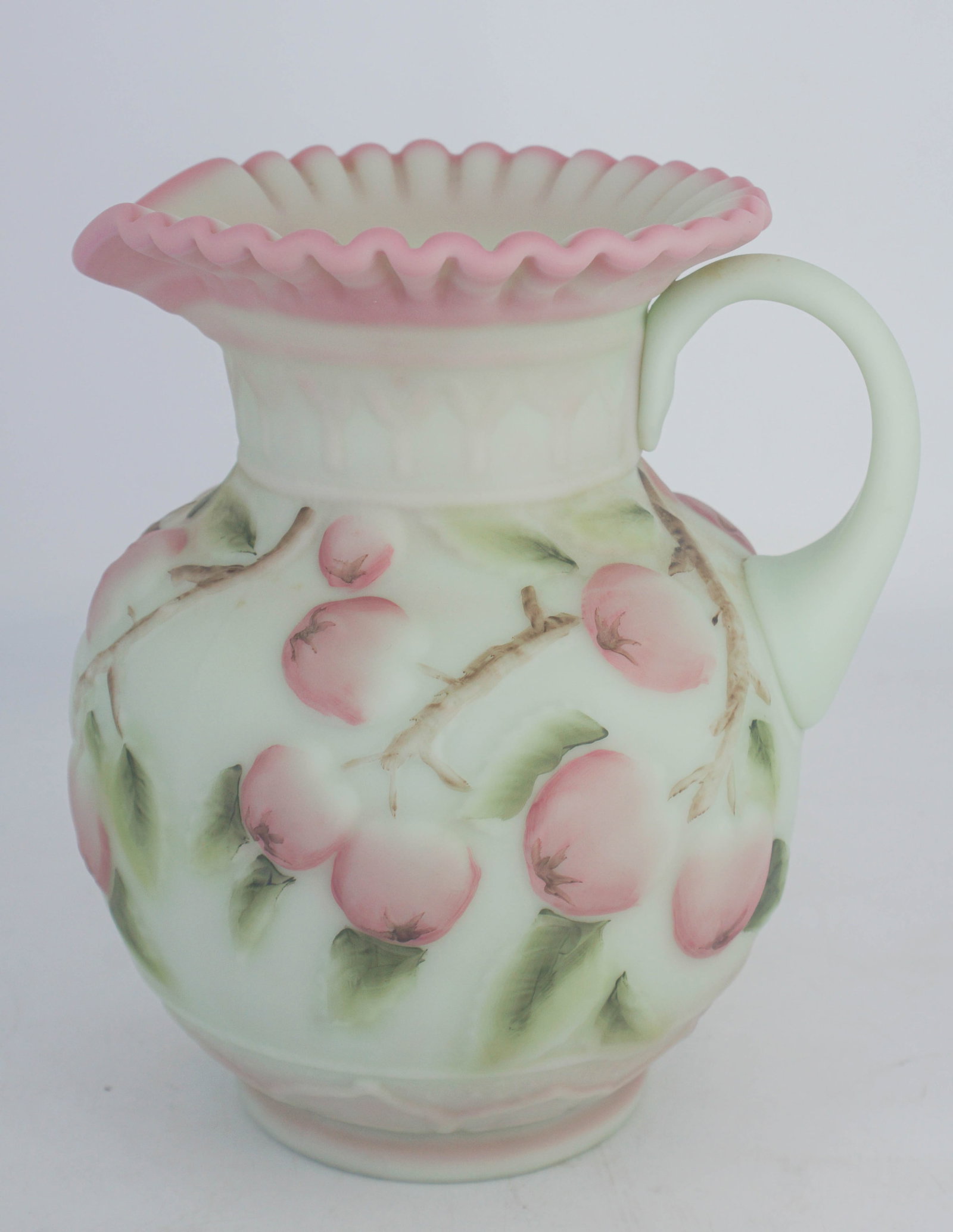 Fenton Hand Painted Burmese Glass Cherry Blossom Pitcher (1 of 5)