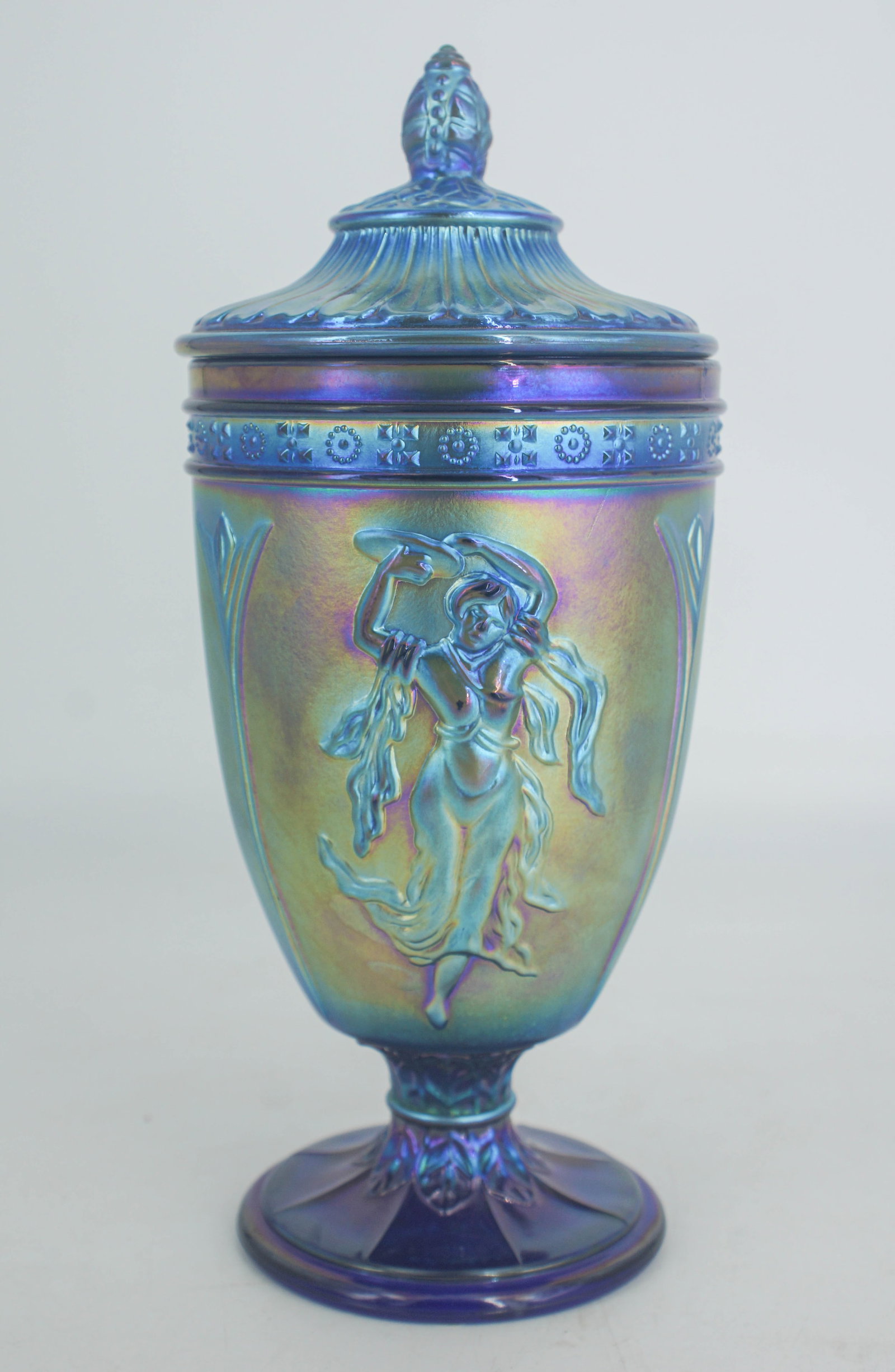 Signed Fenton 100th Anniversary Blue Carnival Glass Covered Jar (1 of 7)
