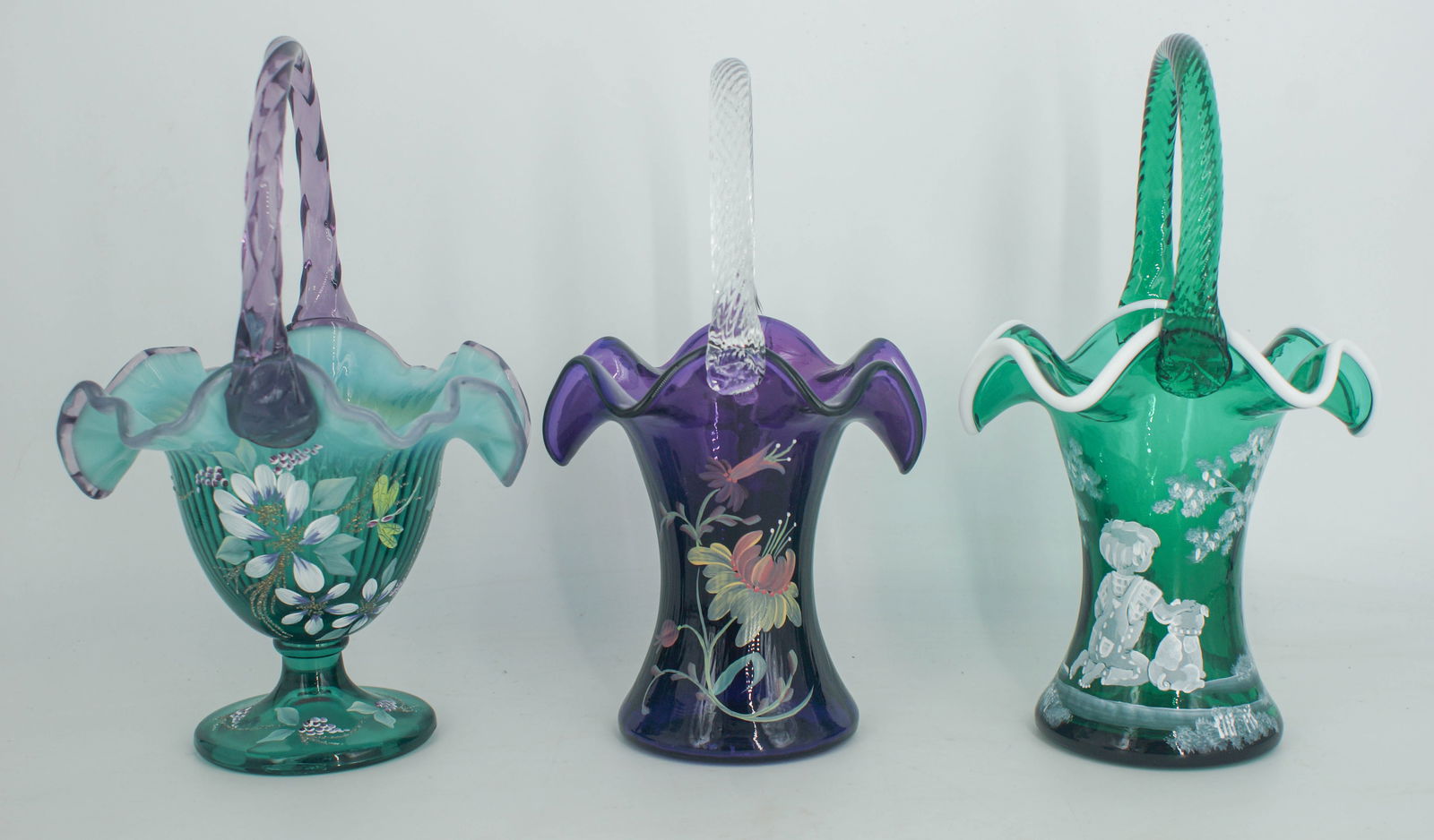 3 Hand Painted Fenton Glass Baskets (1 of 6)