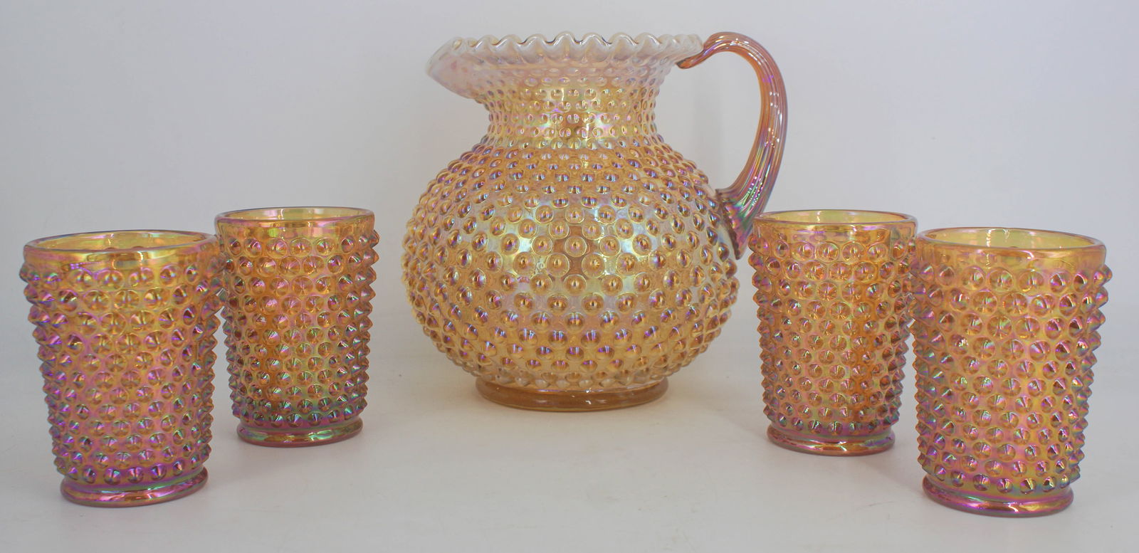 Fenton Glass Hobnail Pitcher and 4 Glasses (1 of 9)