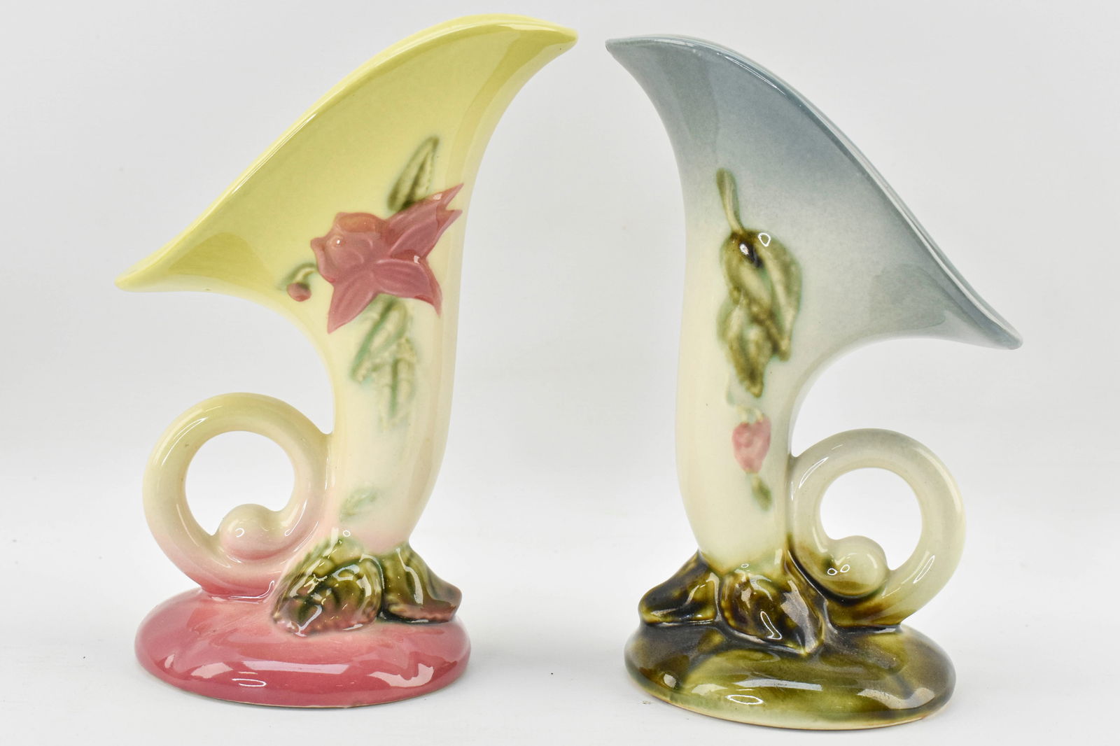 2 Hull Pottery Woodland Cornucopia Vases (1 of 9)