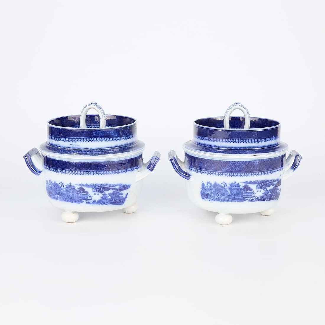 Antique Blue & White Chinoiserie Pearlware Covered Dishes (1 of 8)