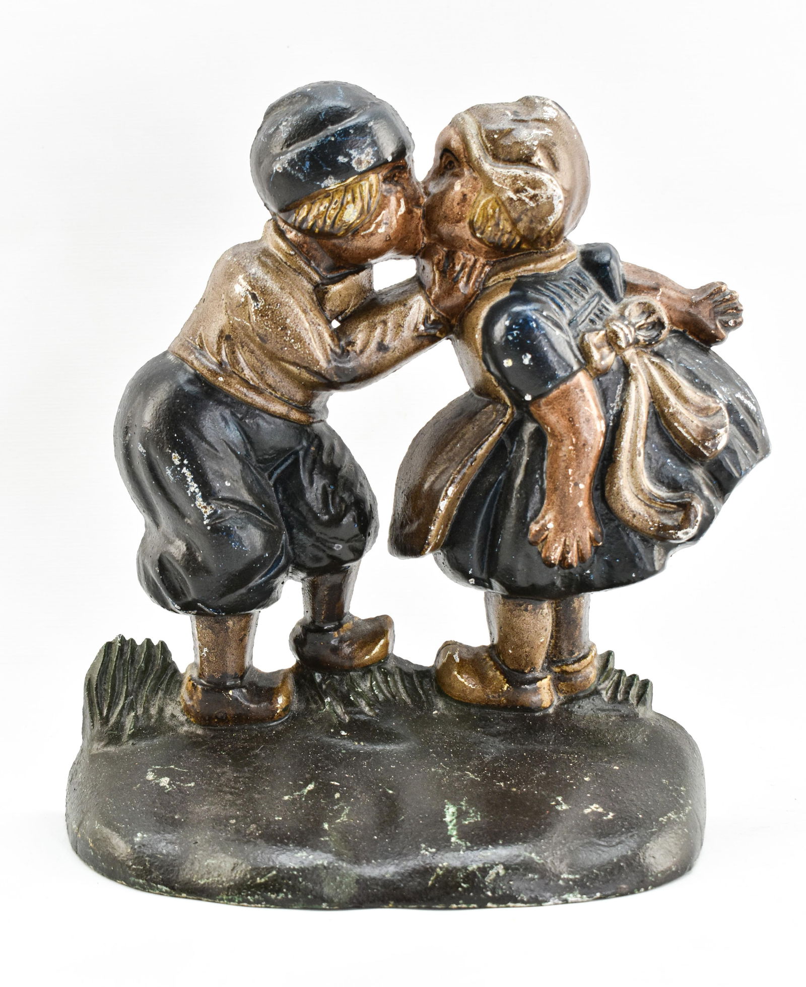 Antique Cast iron Doorstop - Dutch Children Kissing (1 of 9)