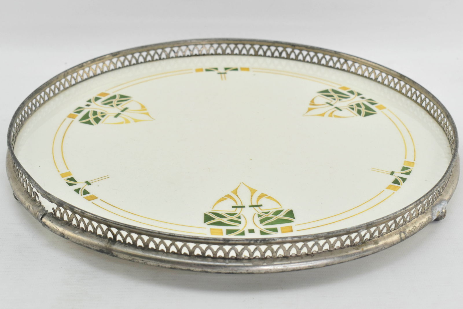 Art Deco Style Porcelain Serving Tray w/ Metal Rim (1 of 8)