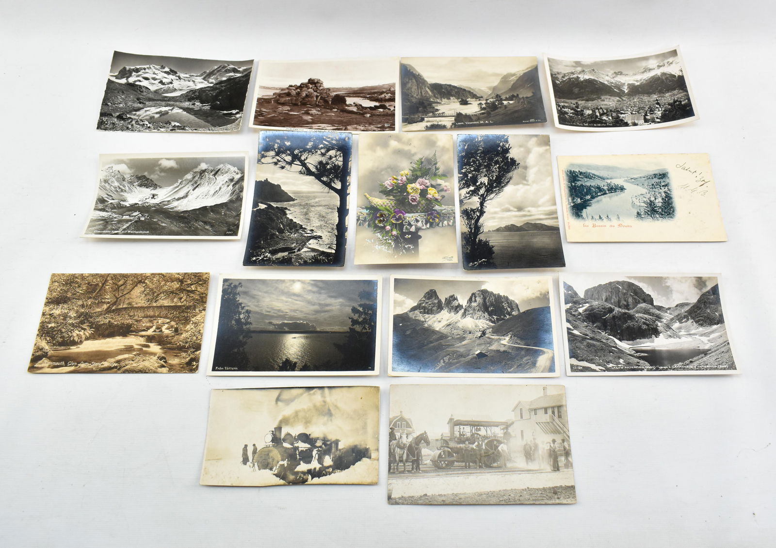 Group Vintage RPPC Real Photo Post Cards, Nature, Tractors, etc.: Group of real photo postcards RPPC featuring a variety of subjects including scenery and some very neat tractors! Some have been posted, some not.