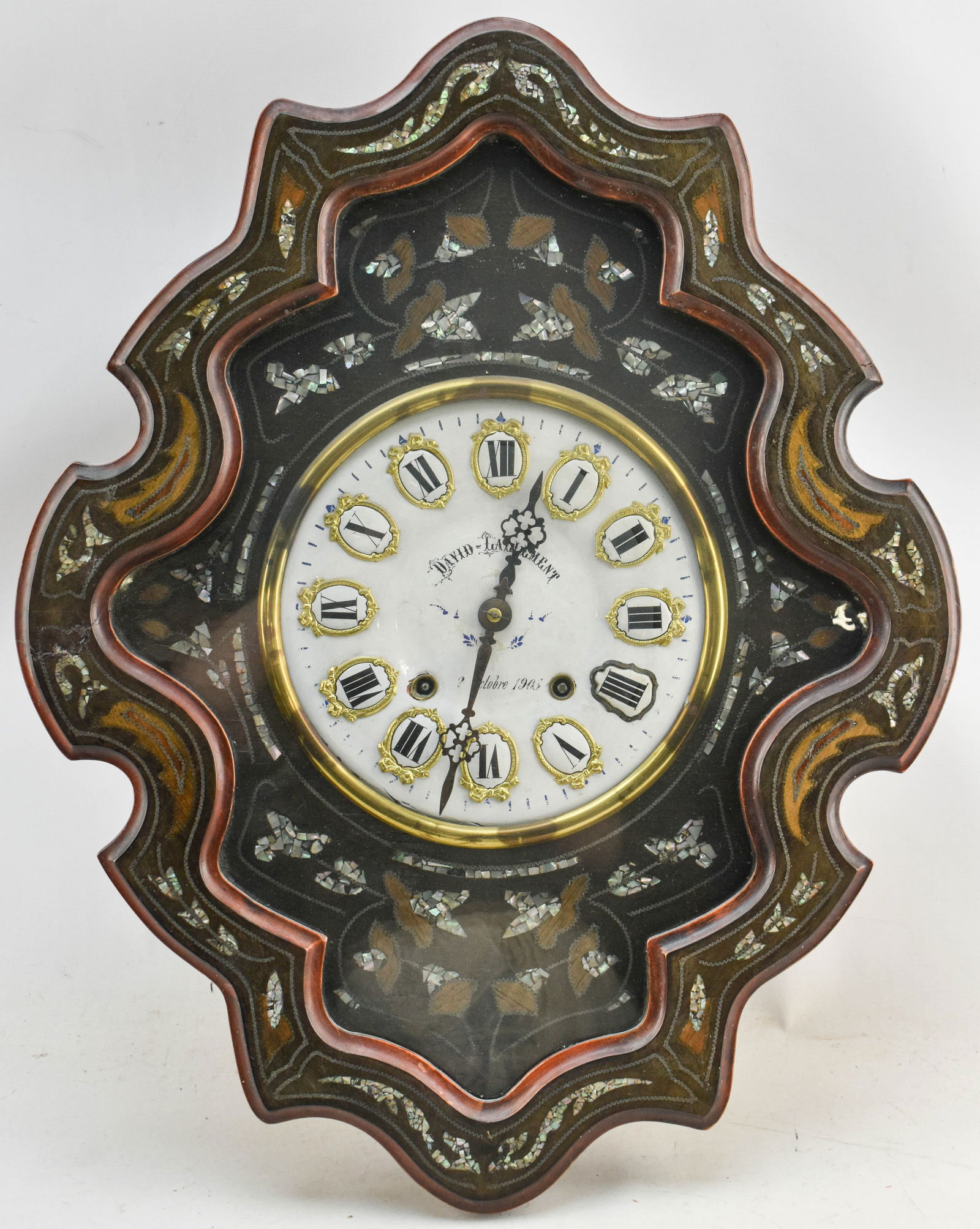 Antique Wall Clock with Mother-of-Pearl (1 of 9)