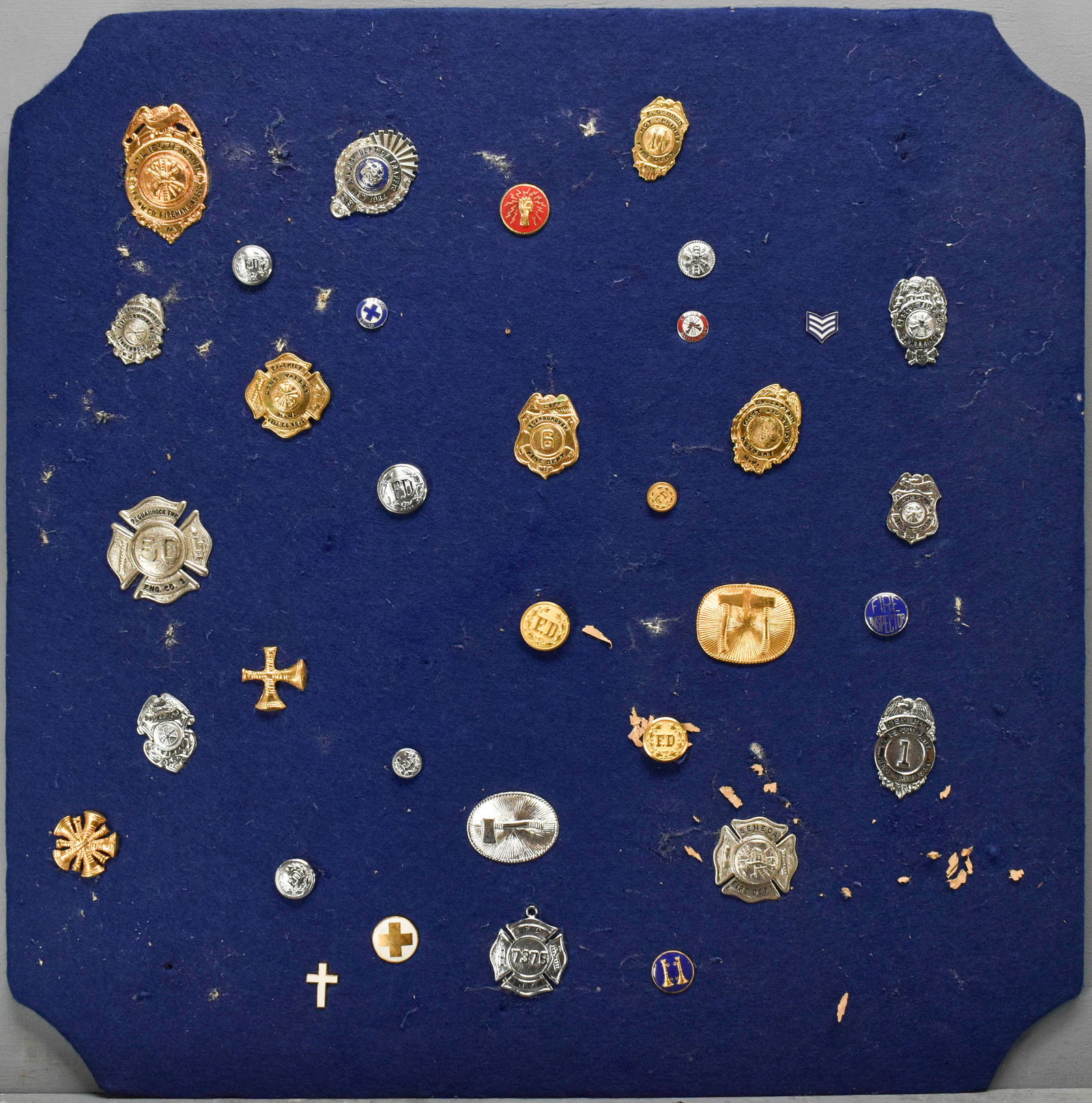 Collection of NYFD Badges and Pins on Panel (1 of 5)