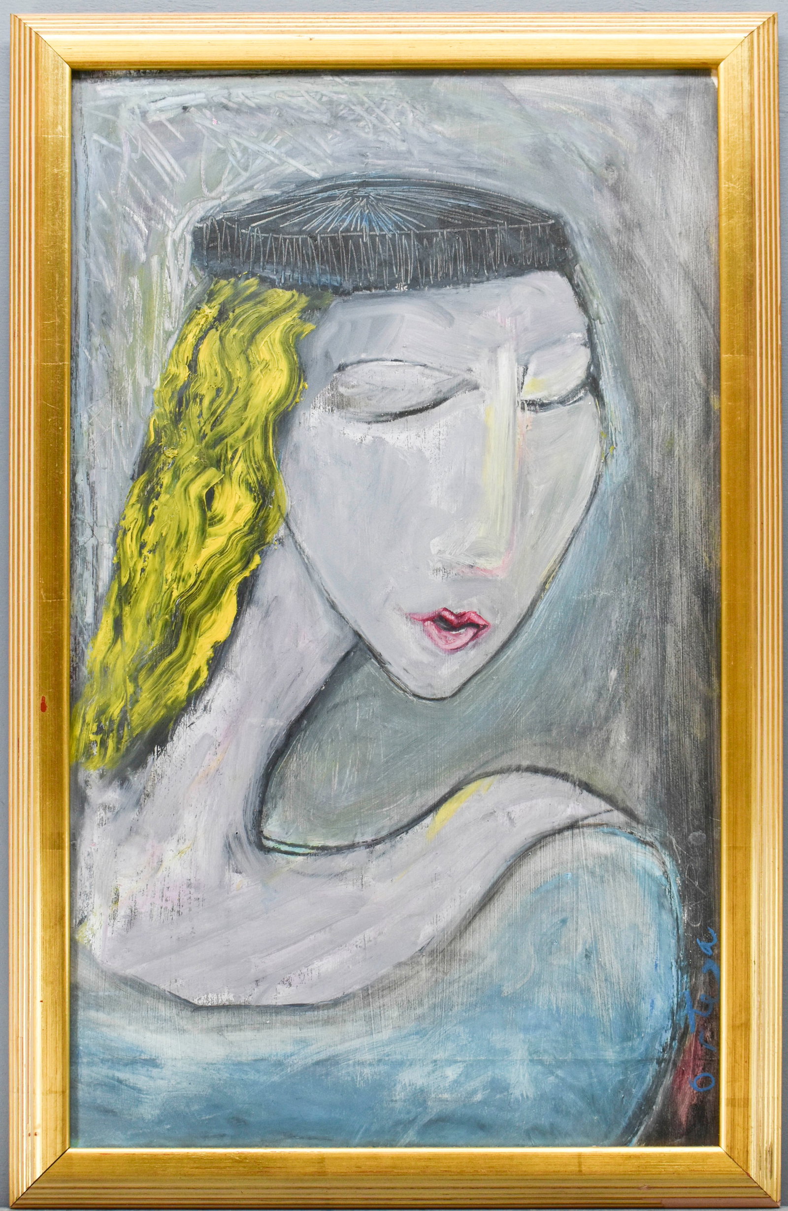 "The Kiss" Oil Stick on Paper Artwork Signed Alfred Ortega (1 of 6)