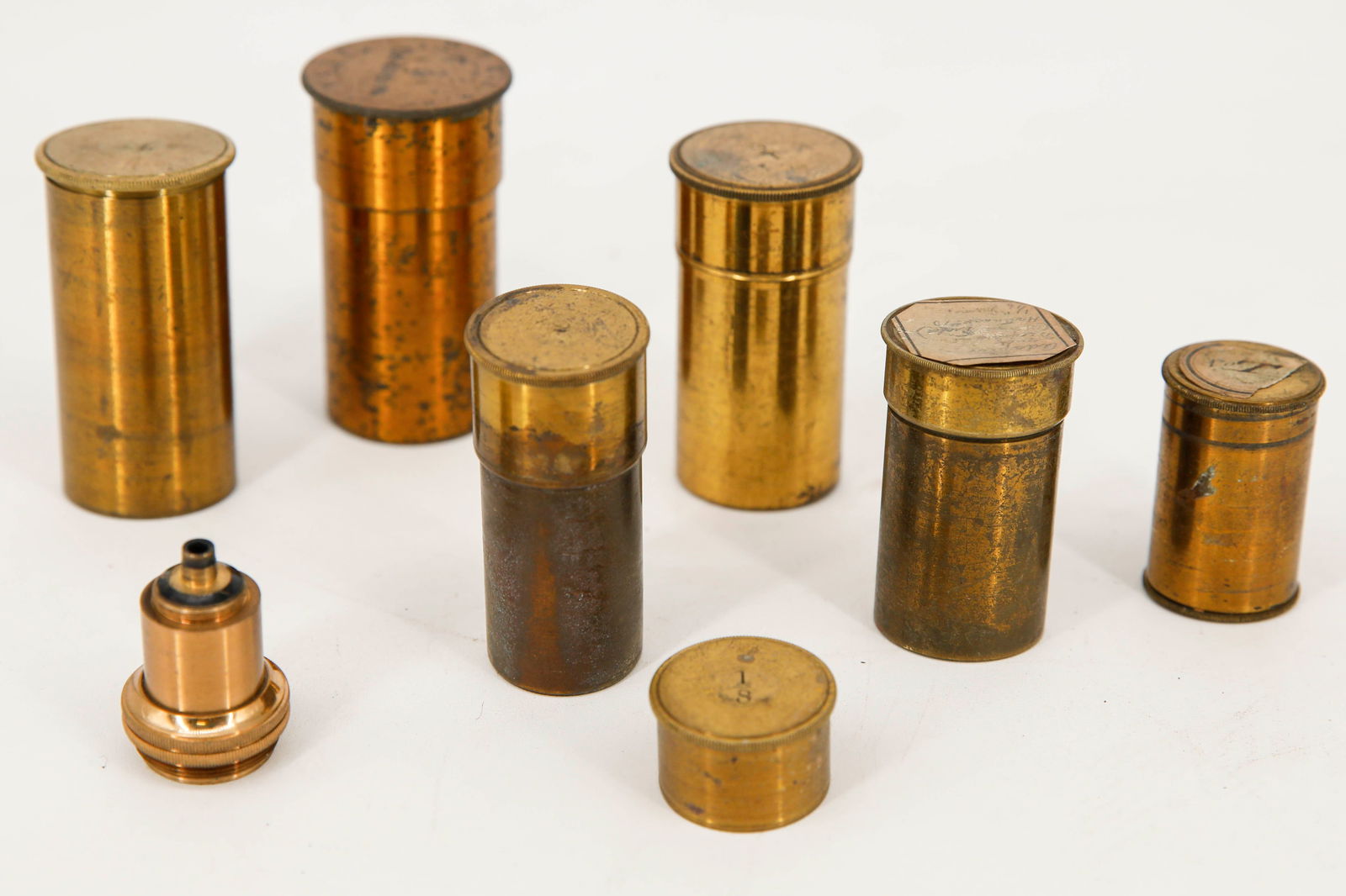 Grp of Empty Objective Cases, Lids and parts (1 of 12)