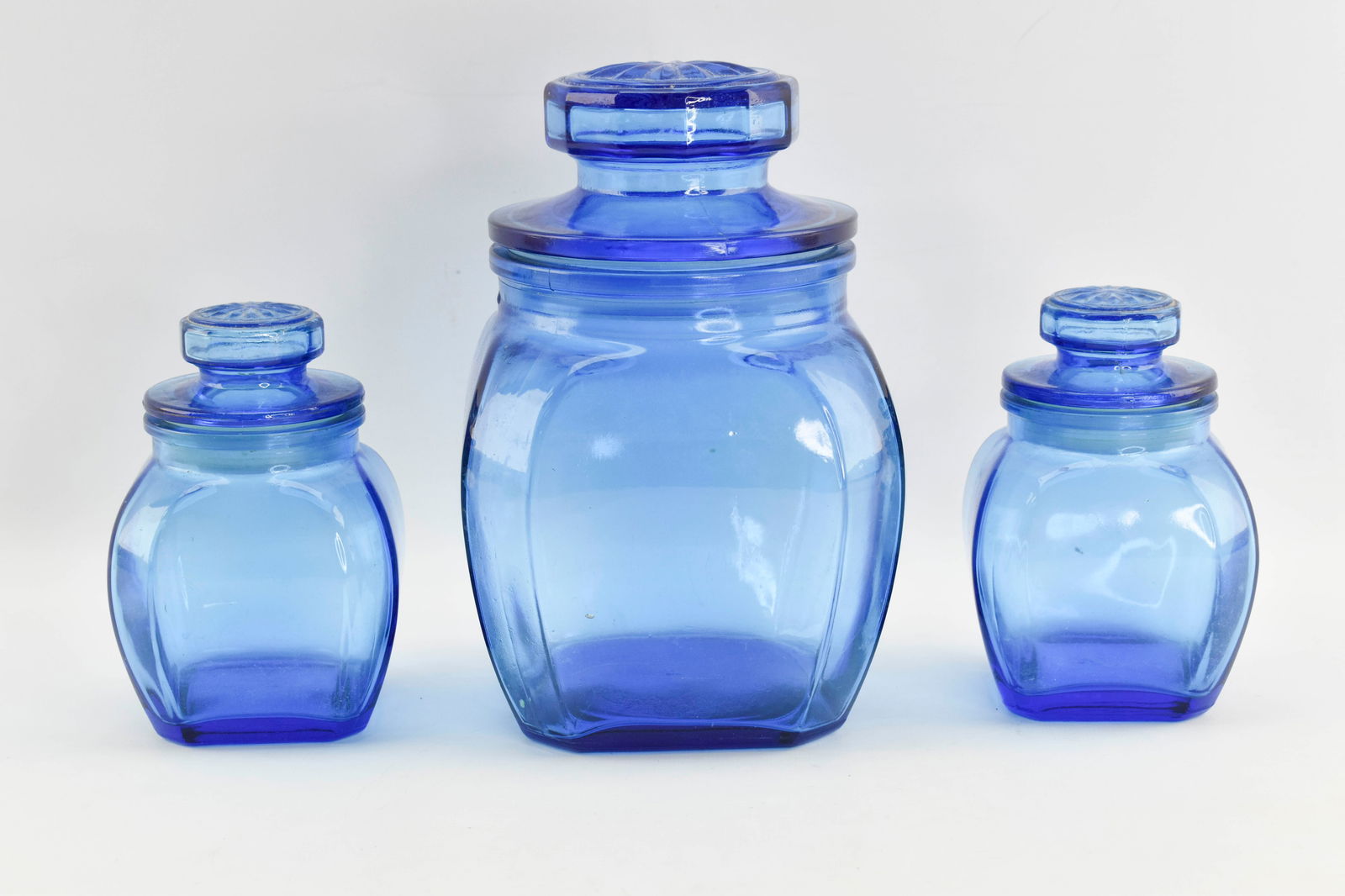Set of 3 Cobalt Blue Lidded Glass Jars (1 of 6)