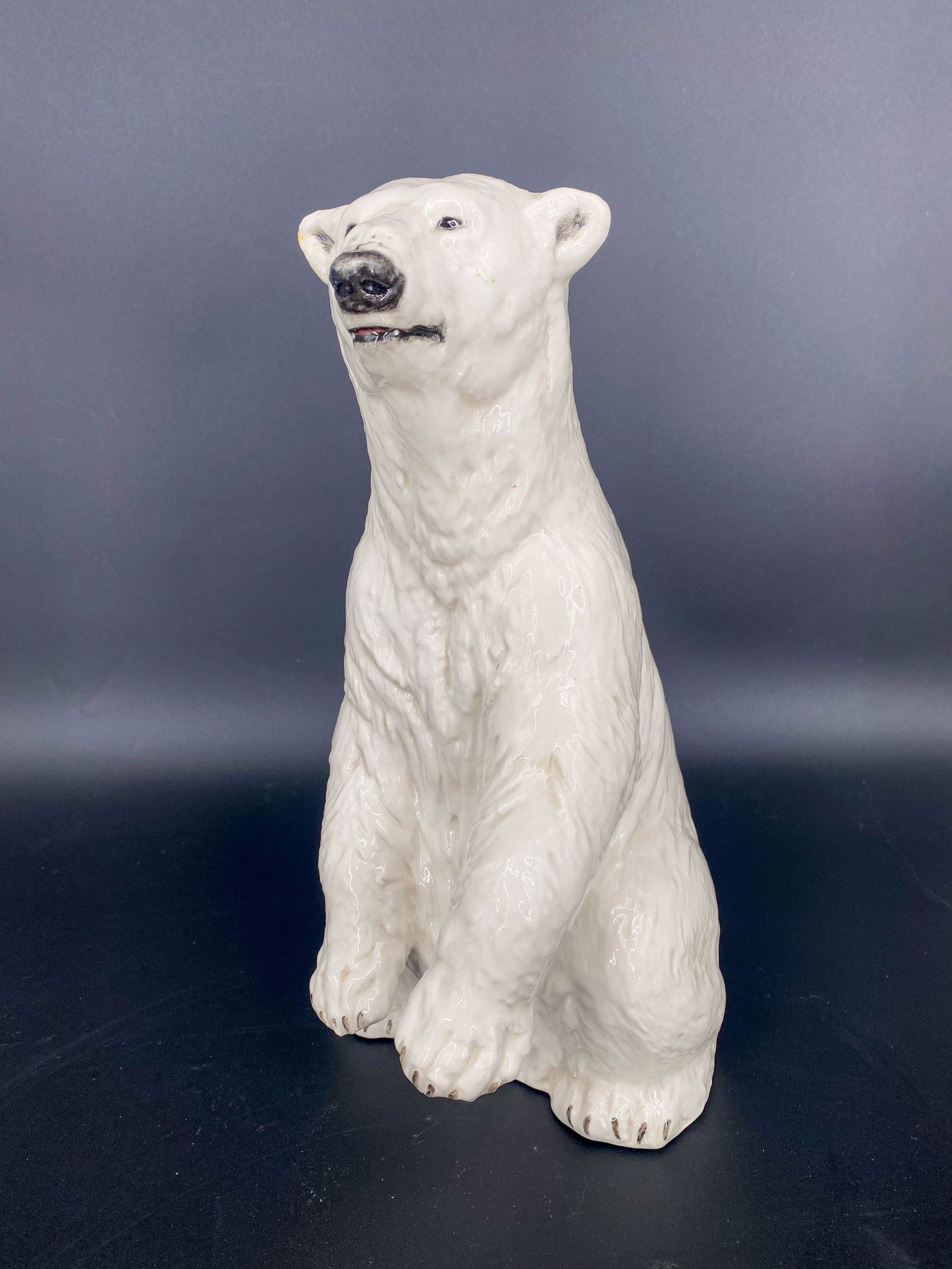 White Ceramic Sitting Polar Bear Sculpture (1 of 9)