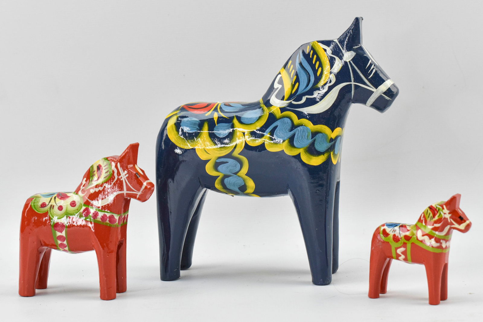 Grp 3 Painted Wood Dala Horses (1 of 9)
