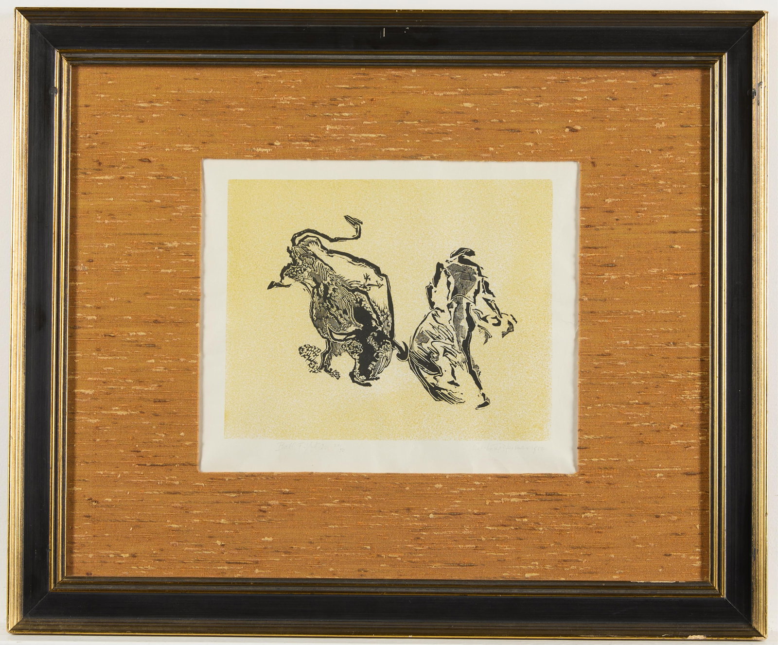 Gertrude Hermes "Bull Fight 2" S/N Print: Gertrude Hermes print of bull and matador. Signed, titled, and numbered 28/50 along the bottom.22.5"H x 27.5"W