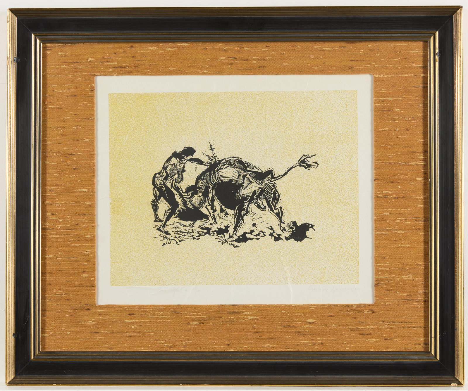 Gertrude Hermes "Bull Fight 4" S/N Print: Gertrude Hermes print of bull and matador. Signed, titled, and numbered 28/50 along the bottom.22.5"H x 27.5"W