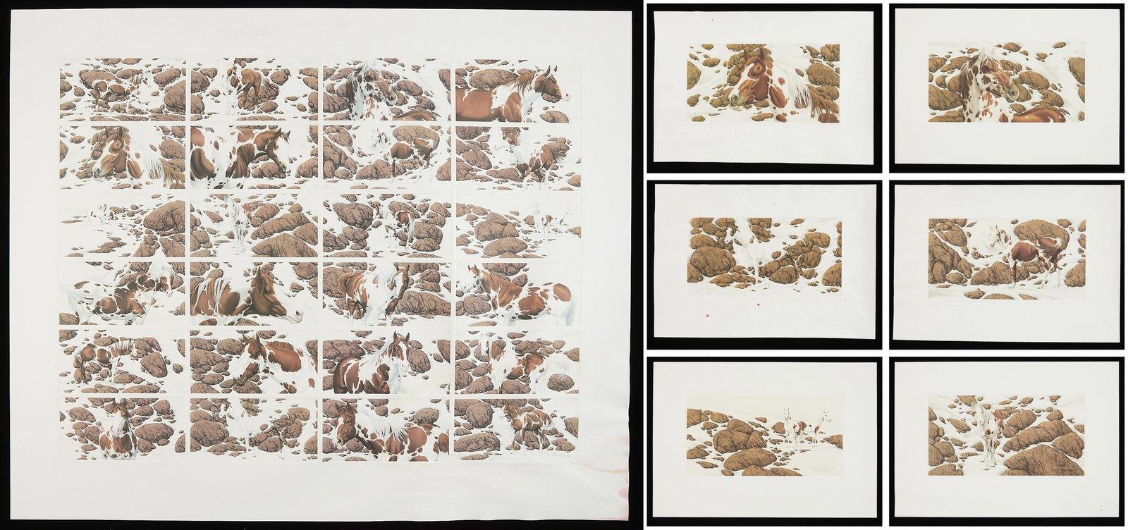 Bev Doolittle "Hide and Seek" Suite S/N Prints: Set of one composite print of all 24 panels and six prints of individual panels. Composite print is hand signed and numbered 17,320/25,000, and signed in the plate. Each smaller print is numbered to m