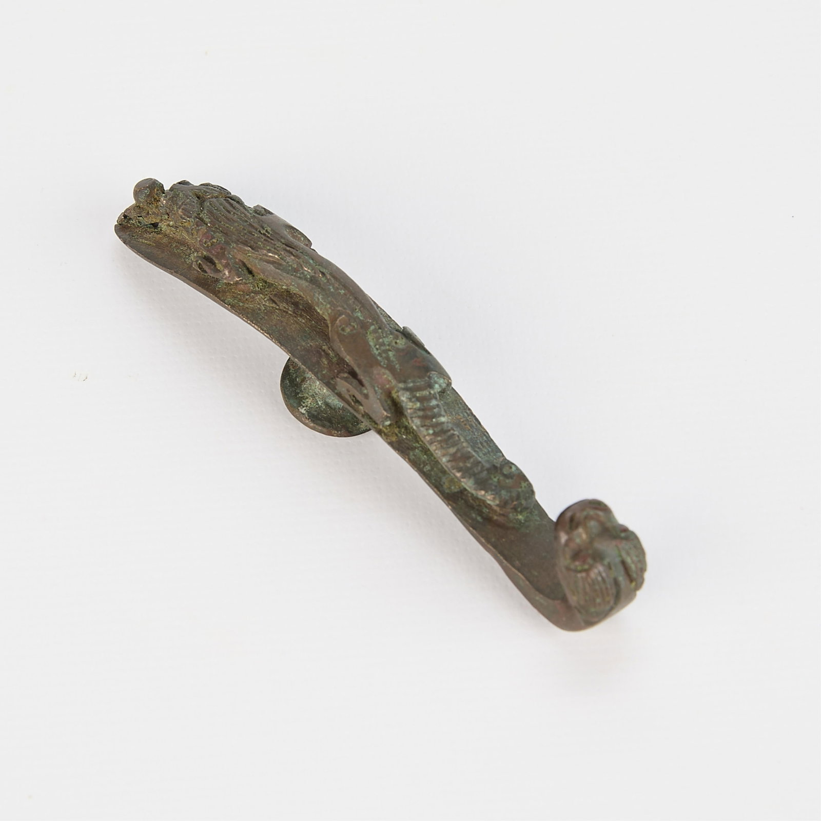 Antique Chinese Bronze Dragon Belt Hook: Antique Chinese bronze belt hook in the form of a dragon. 3.25"L