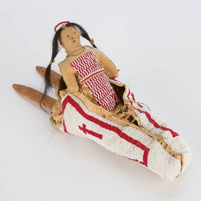 Vintage Northern Plains Native American Beaded Cradle Board & Doll (1 of 5)