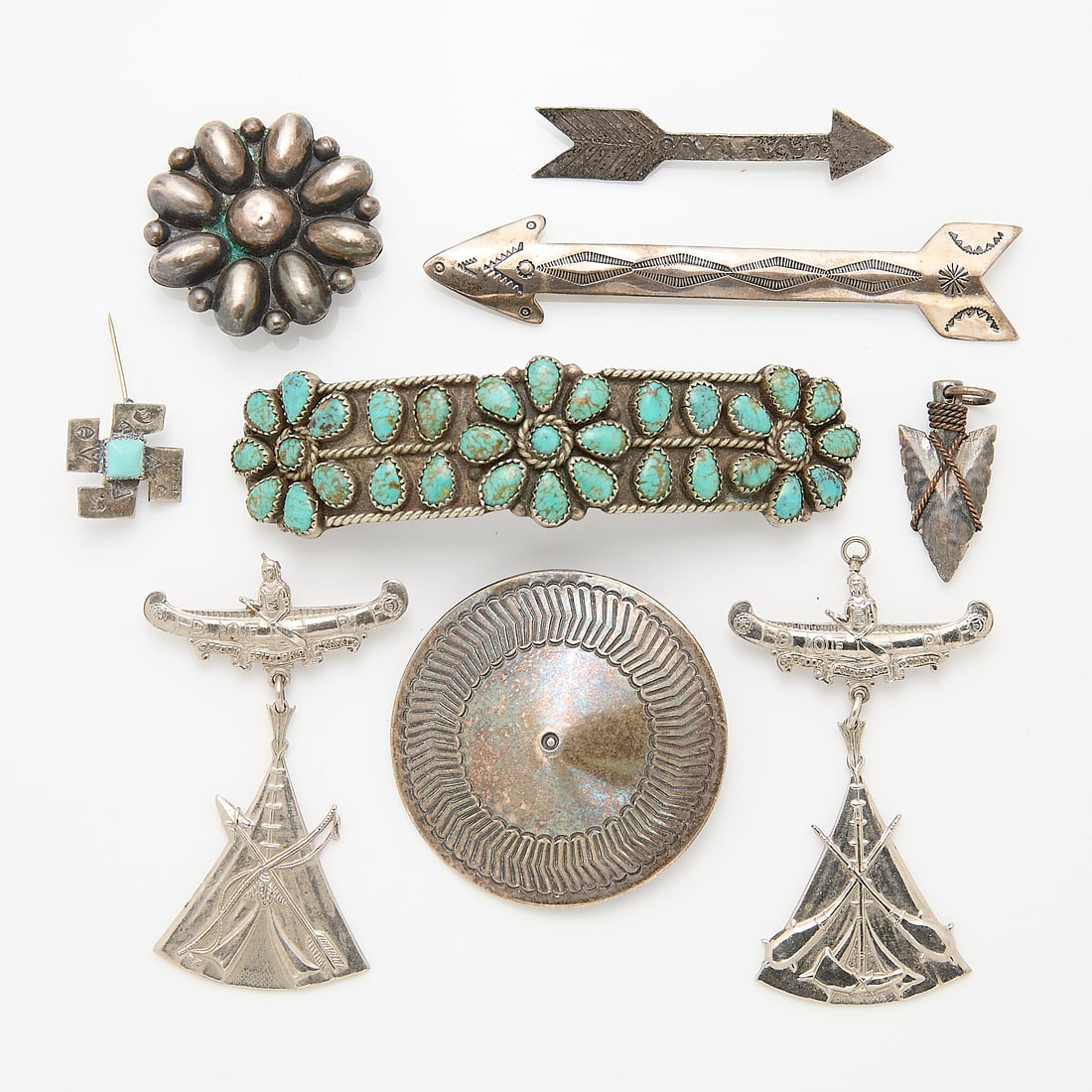 Grp Native American & Mexican Silver Brooches (1 of 2)